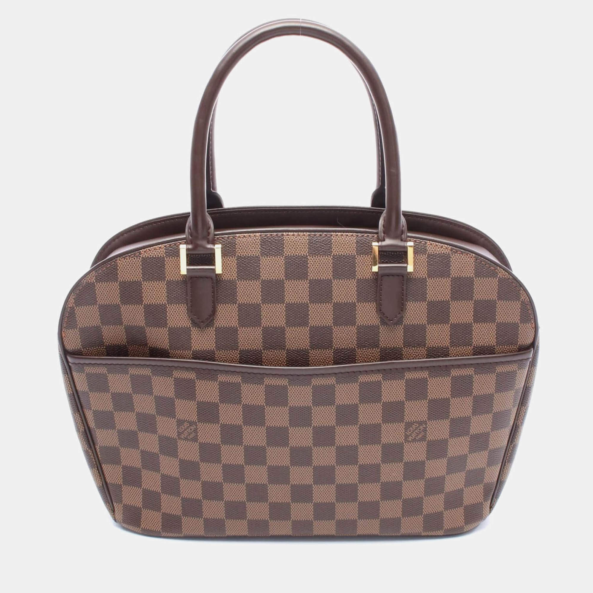Pre Owned Louis Vuitton Saria Horizontal Handbag  Damier Canvas Leather Ebene