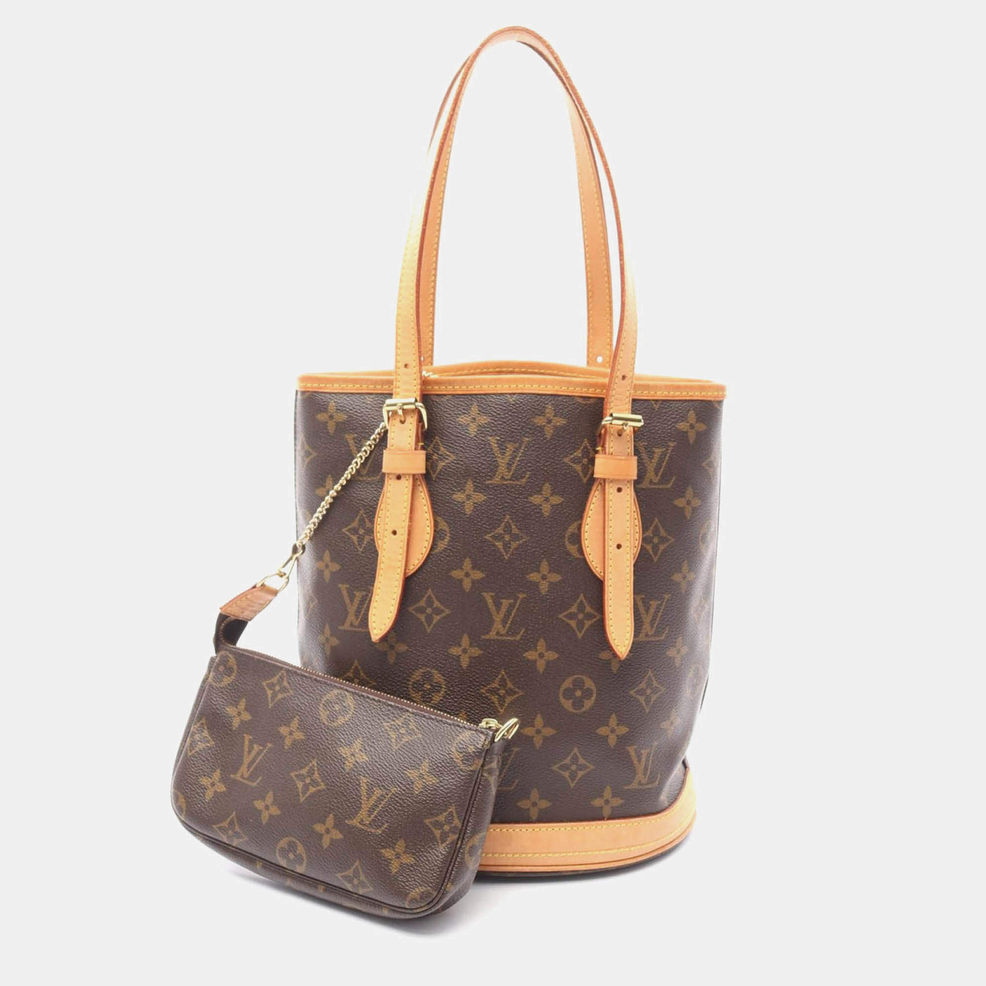 Pre Owned Louis Vuitton Bucket Pm Shoulder Handbag Monogram Canvas Leather