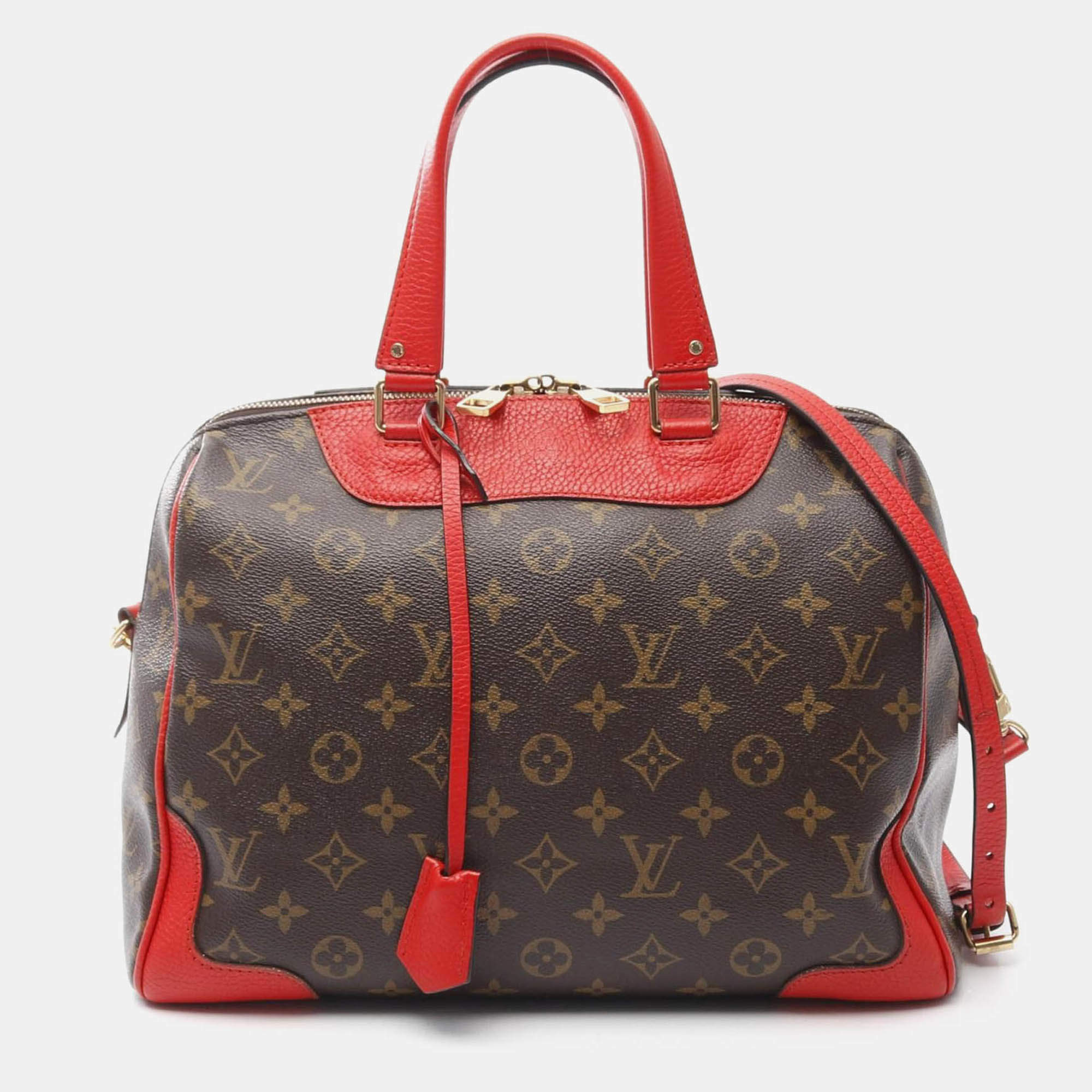 Pre Owned Louis Vuitton Retiro Pm 2Way Shoulder Handbag  Monogram Canvas Coquelicot