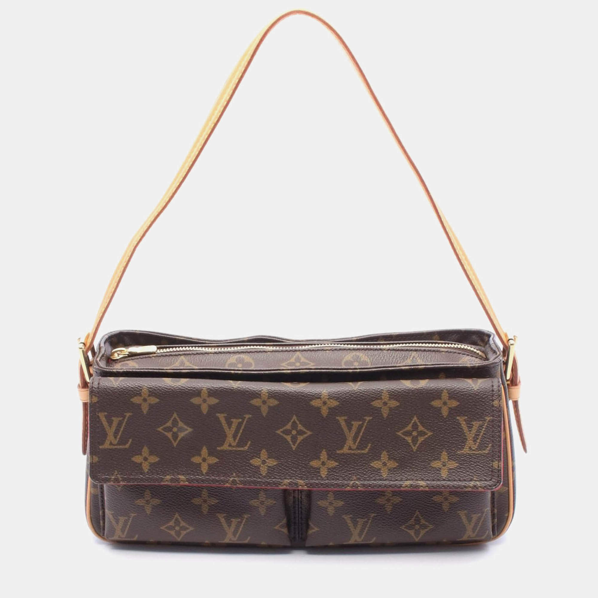 Pre Owned Louis Vuitton Vivacite Mm Shoulder Bag  Monogram Canvas Leather Brown