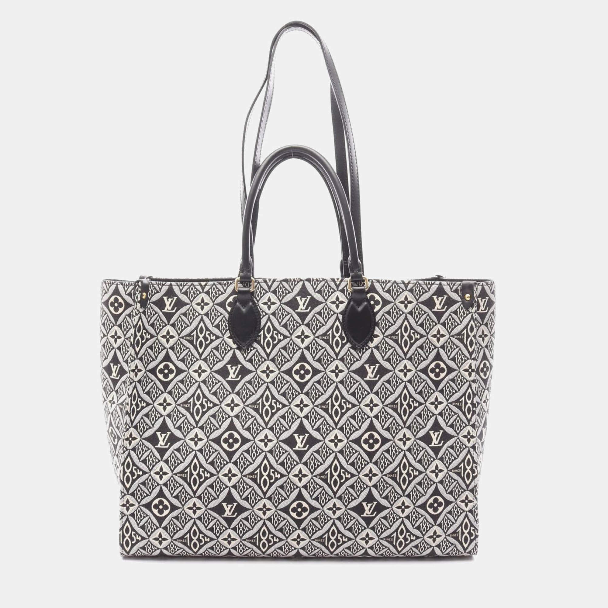 Pre Owned Louis Vuitton On The Go GM Shoulder Tote Bag  Monogram Jacquard Gray