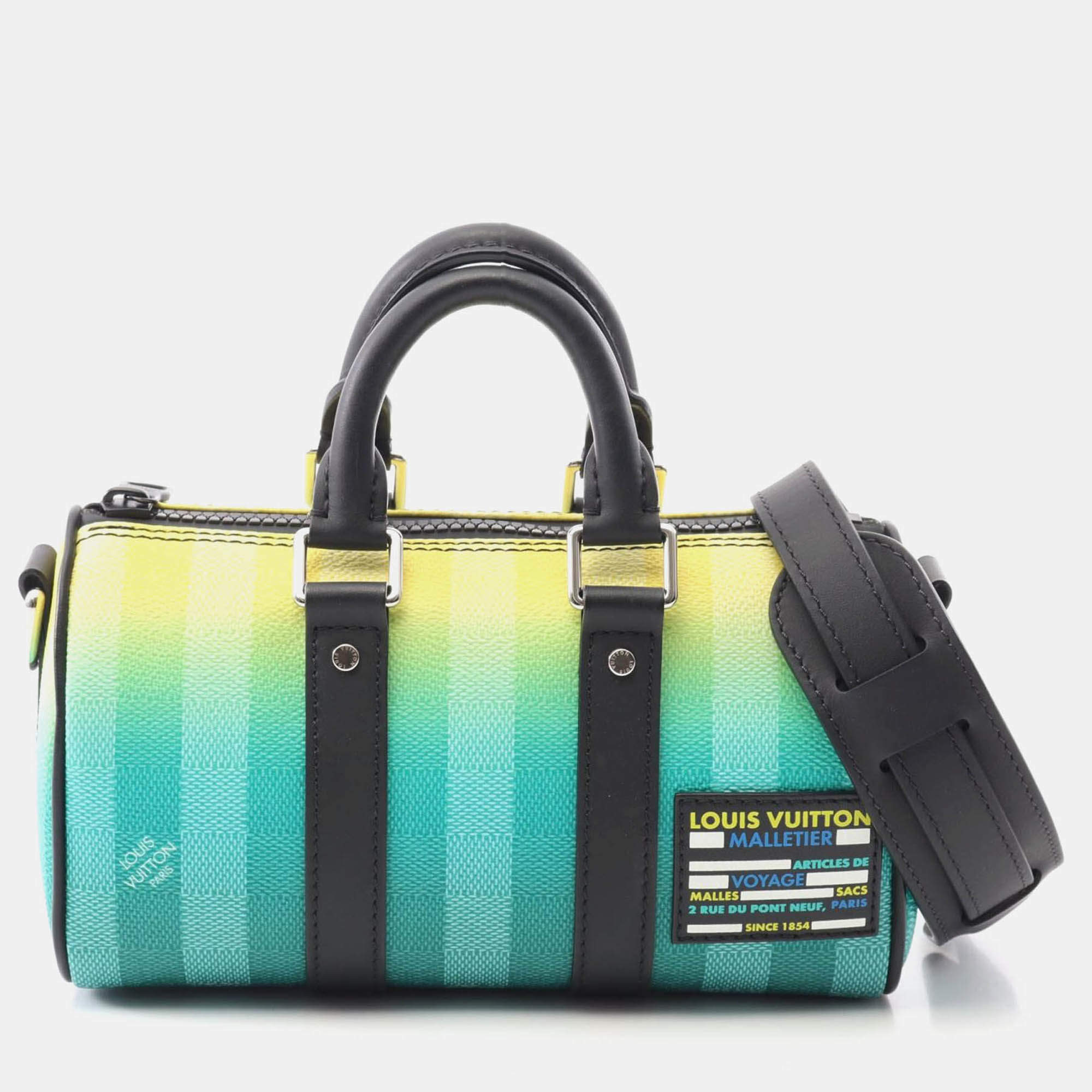 Pre Owned Louis Vuitton Keepall Xs Shoulder Handbag  Damier Stripe Canvas Green