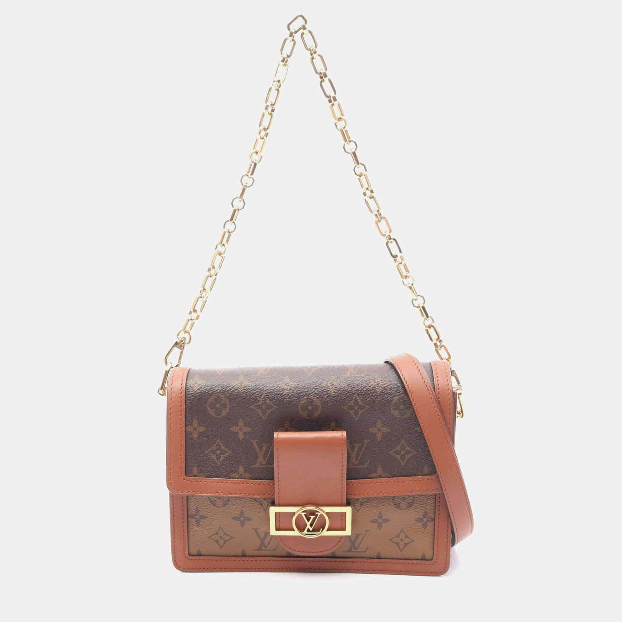Pre Owned Louis Vuitton Dauphine MM Chain Shoulder Bag  Monogram Reverse Canvas