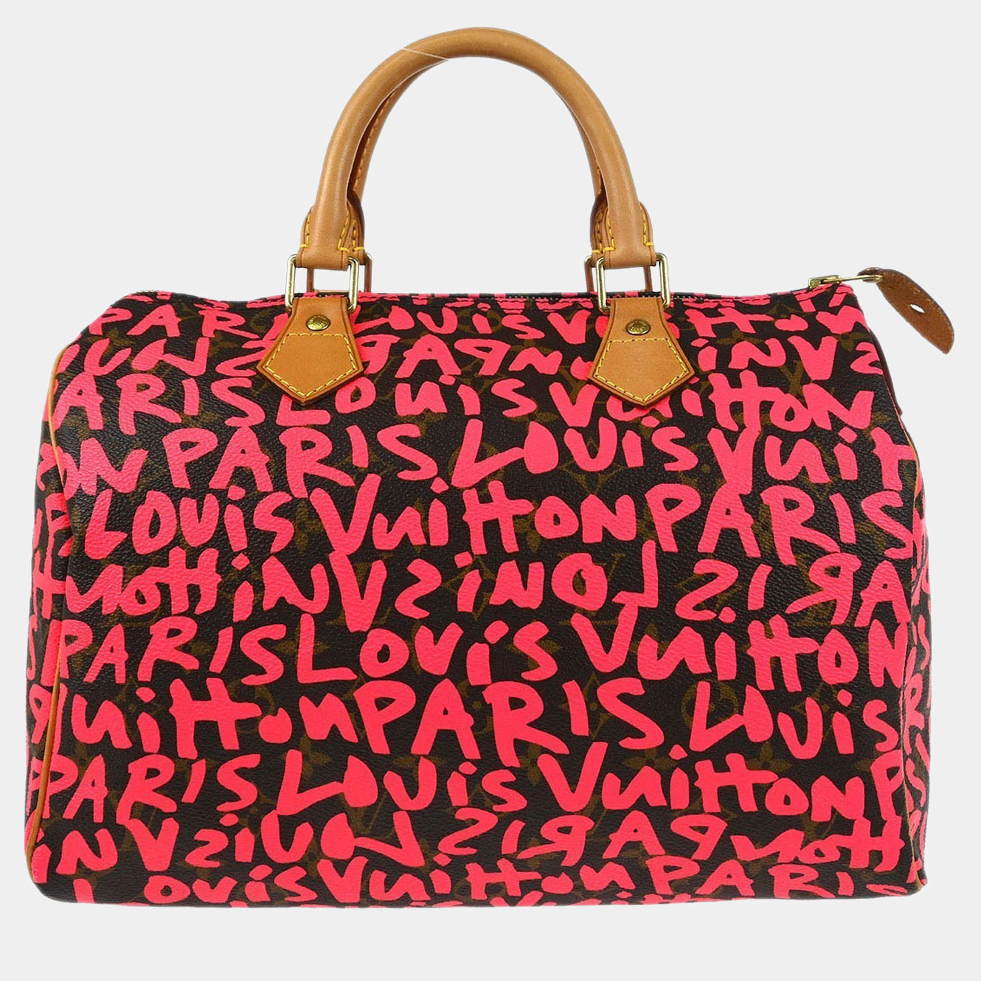 Pre Owned Louis Vuitton Brown/Pink Monogram Graffiti Speedy 30 Handbag
