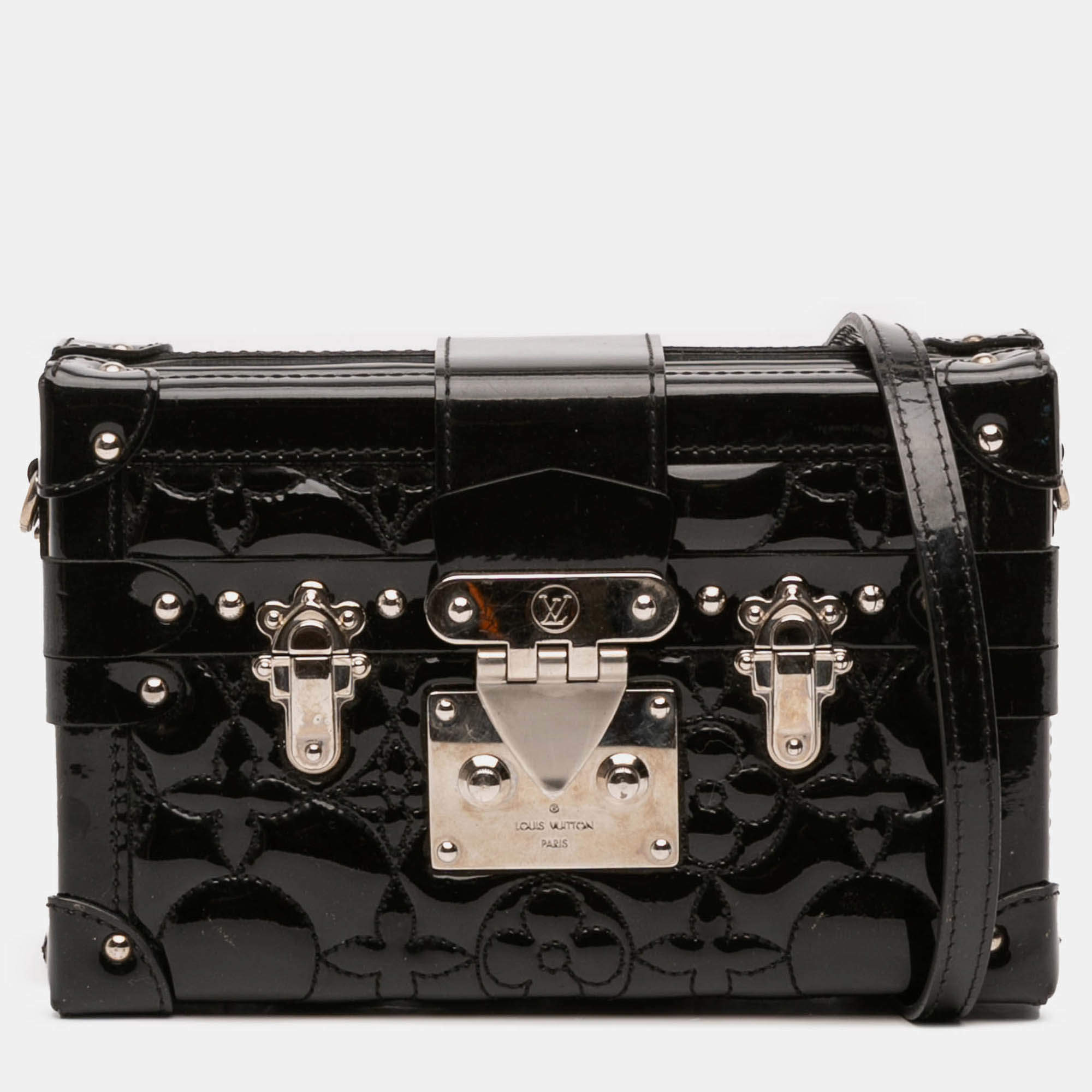 Pre Owned Louis Vuitton Black Monogram Vernis Fleur Petite Malle