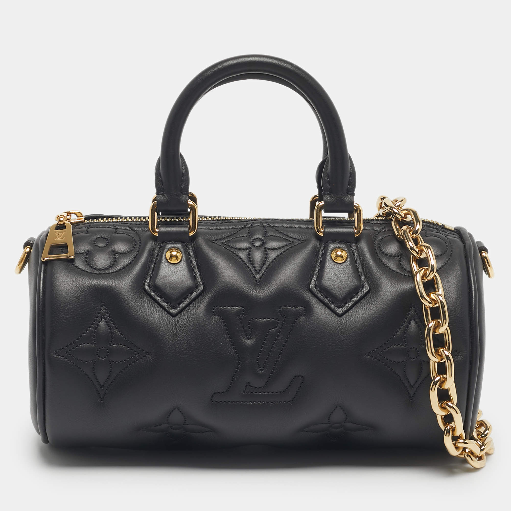 Pre Owned Louis Vuitton Black Bubblegram Leather Papillon BB Bag
