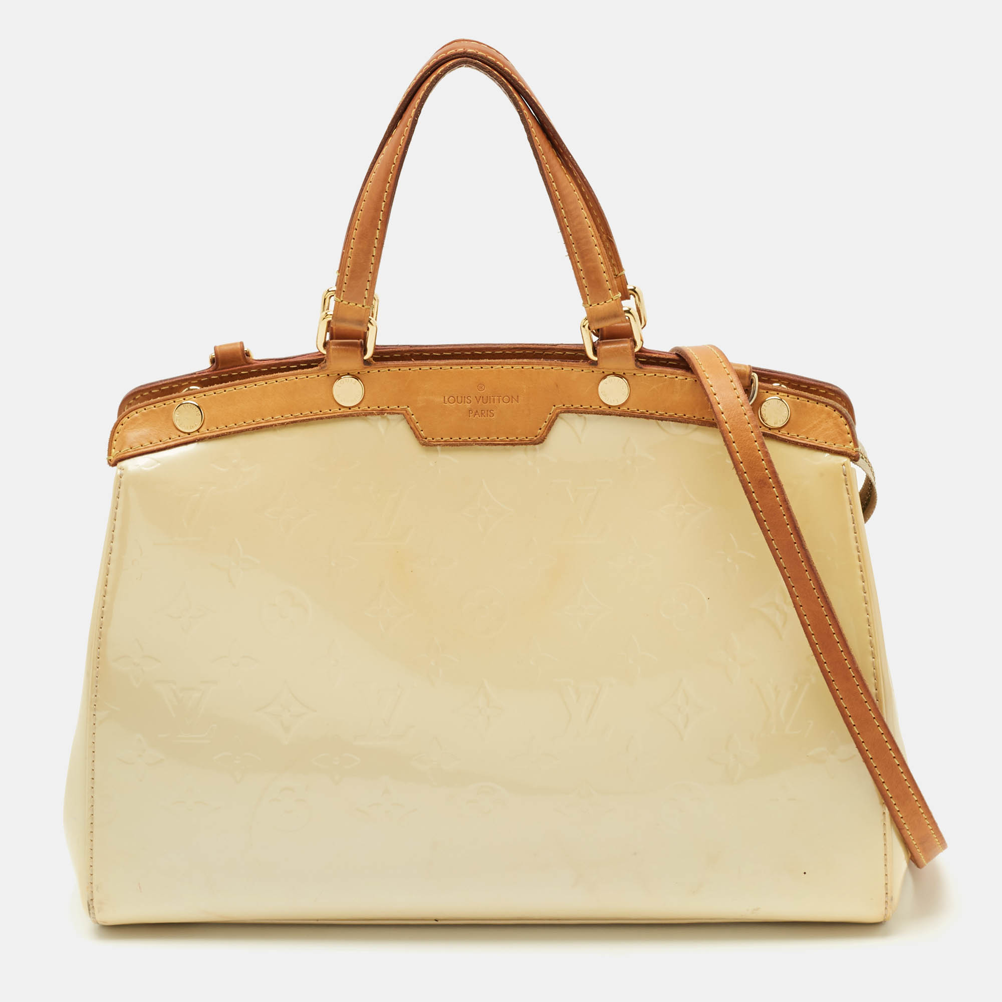 Pre Owned Louis Vuitton Blanc Corail Monogram Vernis Brea MM Bag