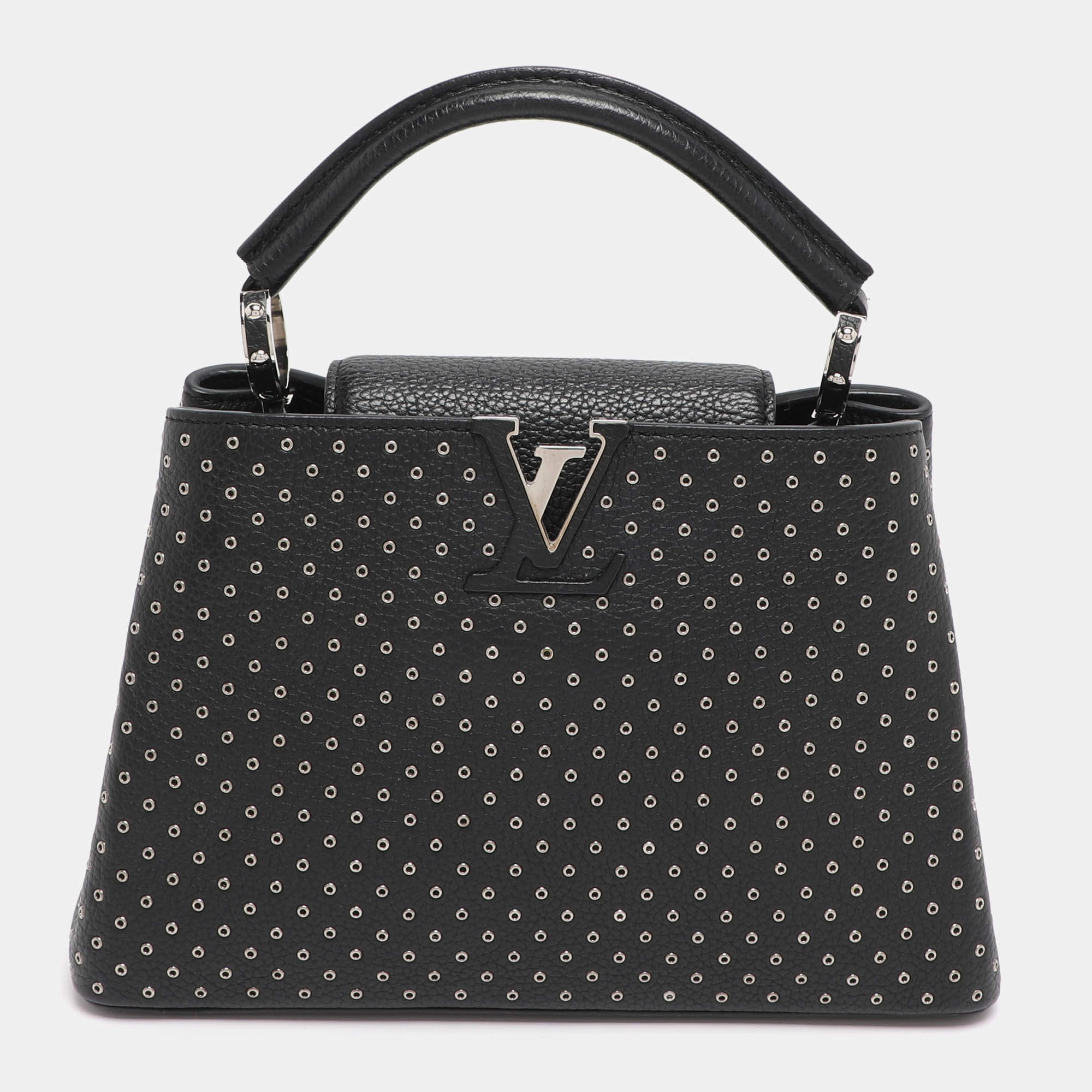Pre Owned Louis Vuitton Black Taurillon Leather Grommet Capucines BB Bag
