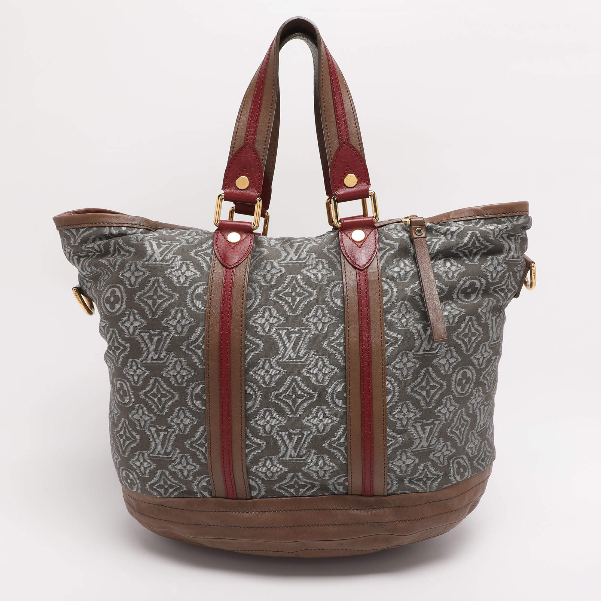 Pre Owned Louis Vuitton Grey/Khaki Monogram Jacquard Fabric and Leather Limited Edition Aviator Bag