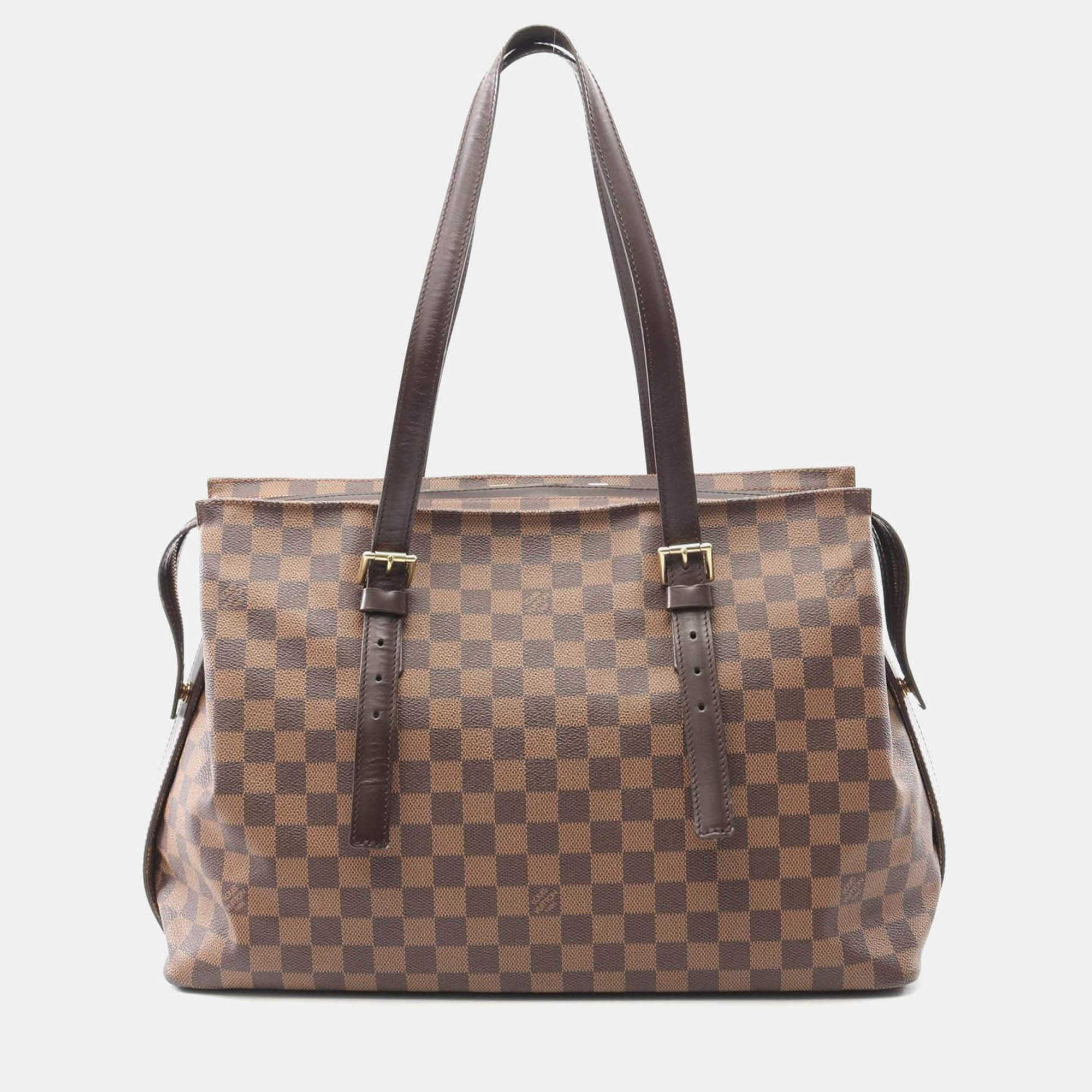 Pre Owned Louis Vuitton Chelsea Damier Ebene Canvas Leather Tote