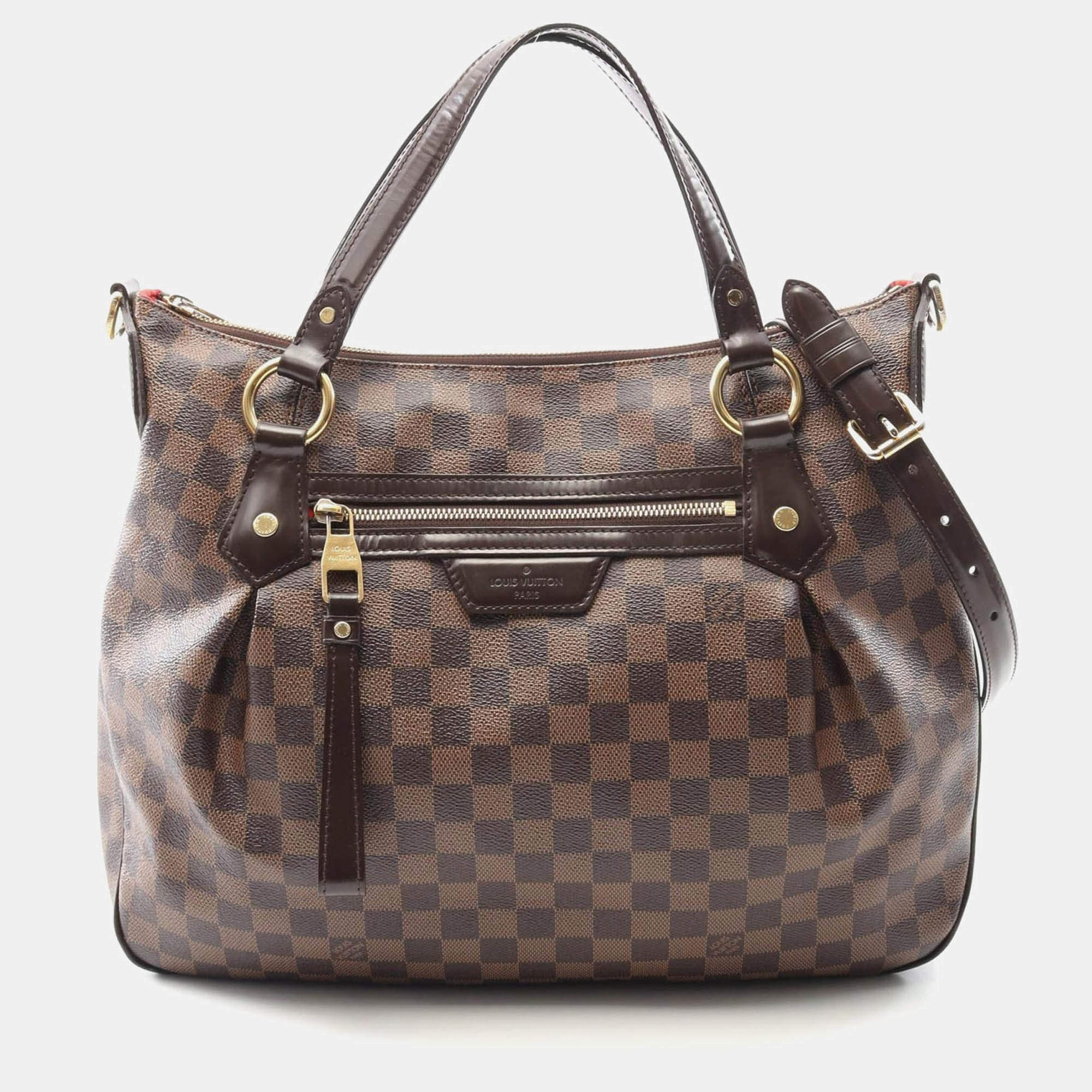 Pre Owned Louis Vuitton Evora Damier Ebene Canvas Leather MM Handbag