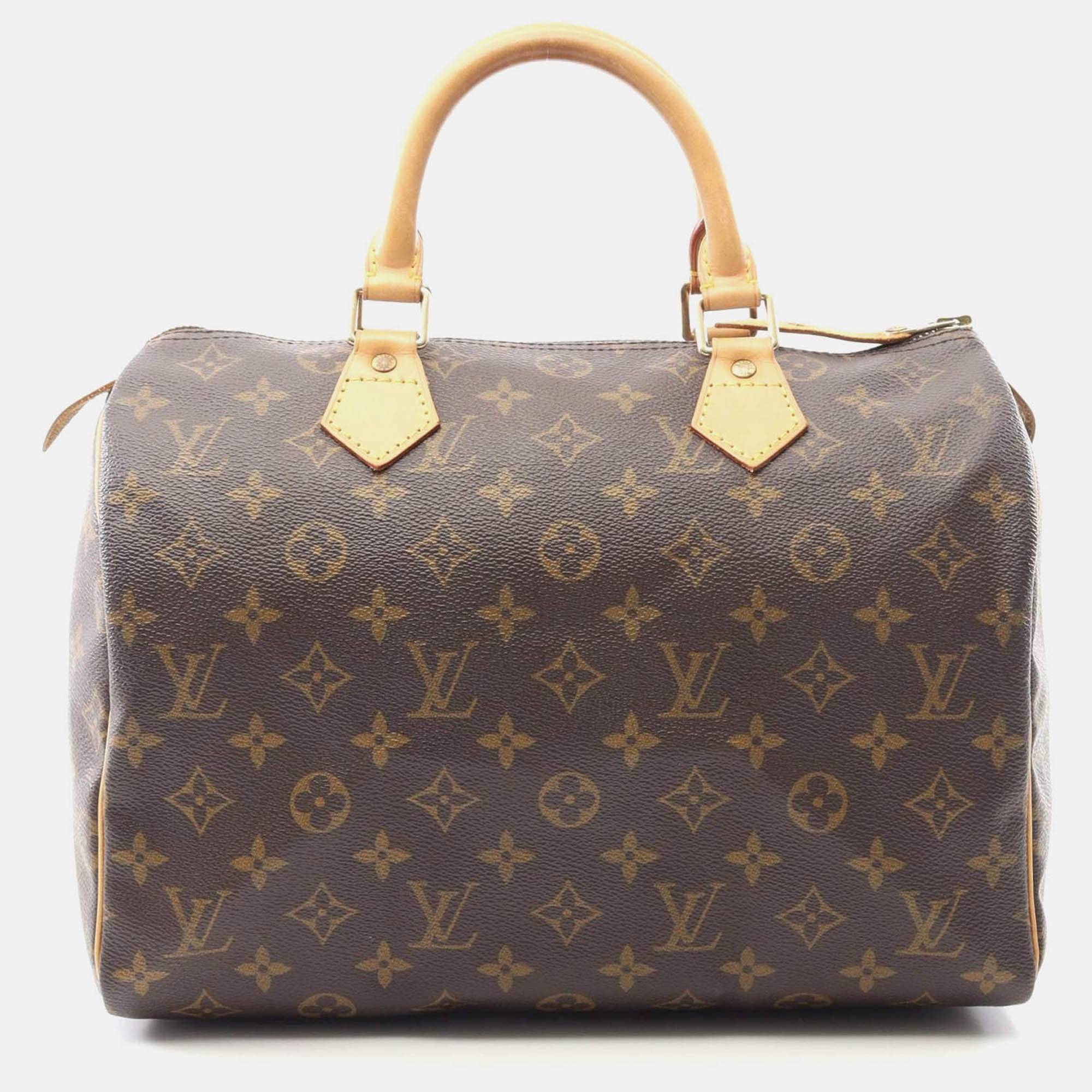 Pre Owned Louis Vuitton Speedy 30 Brown Monogram Canvas Leather Handbag 