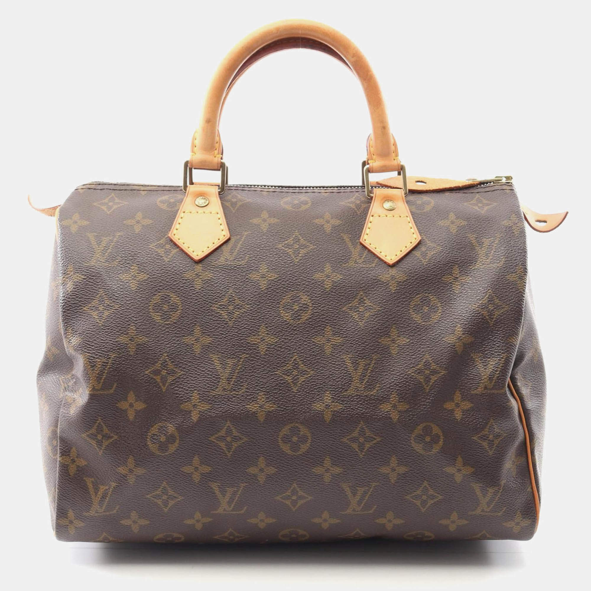 Pre Owned Louis Vuitton Speedy 30 Brown Monogram Canvas Leather Handbag 