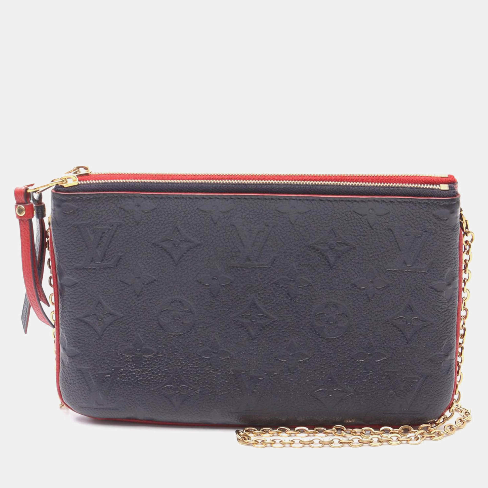 Pre Owned Louis Vuitton Pochette Double Zip Shoulder Bag Monogram Empreinte Red
