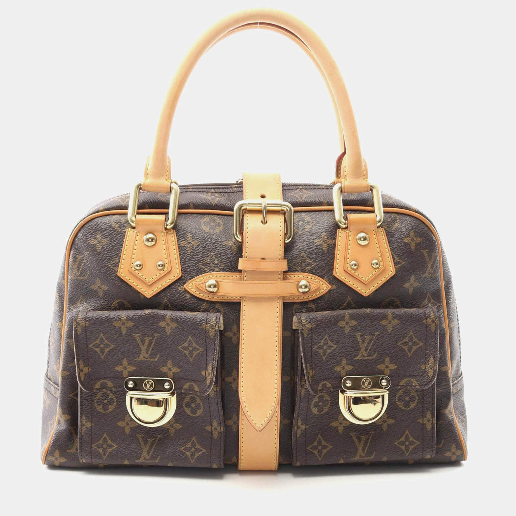 Pre Owned Louis Vuitton Manhattan Gm Handbag Monogram Canvas Leather Brown