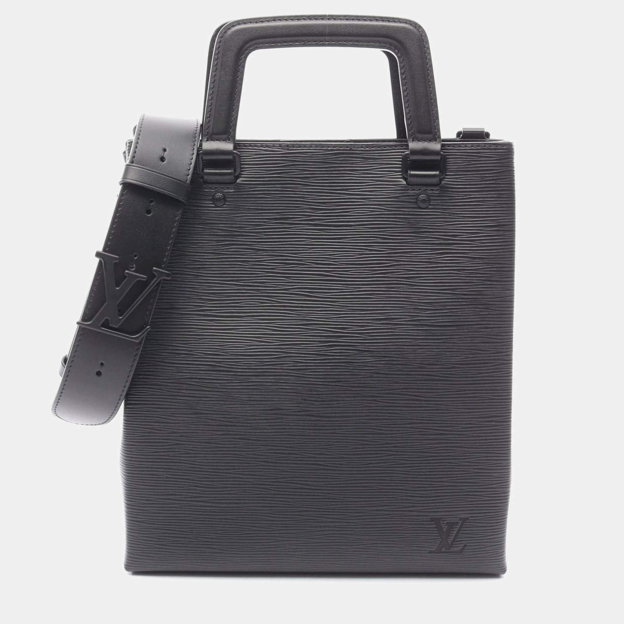 Pre Owned Louis Vuitton Sac Plat Fold Shoulder Handbag Epi Leather Noir