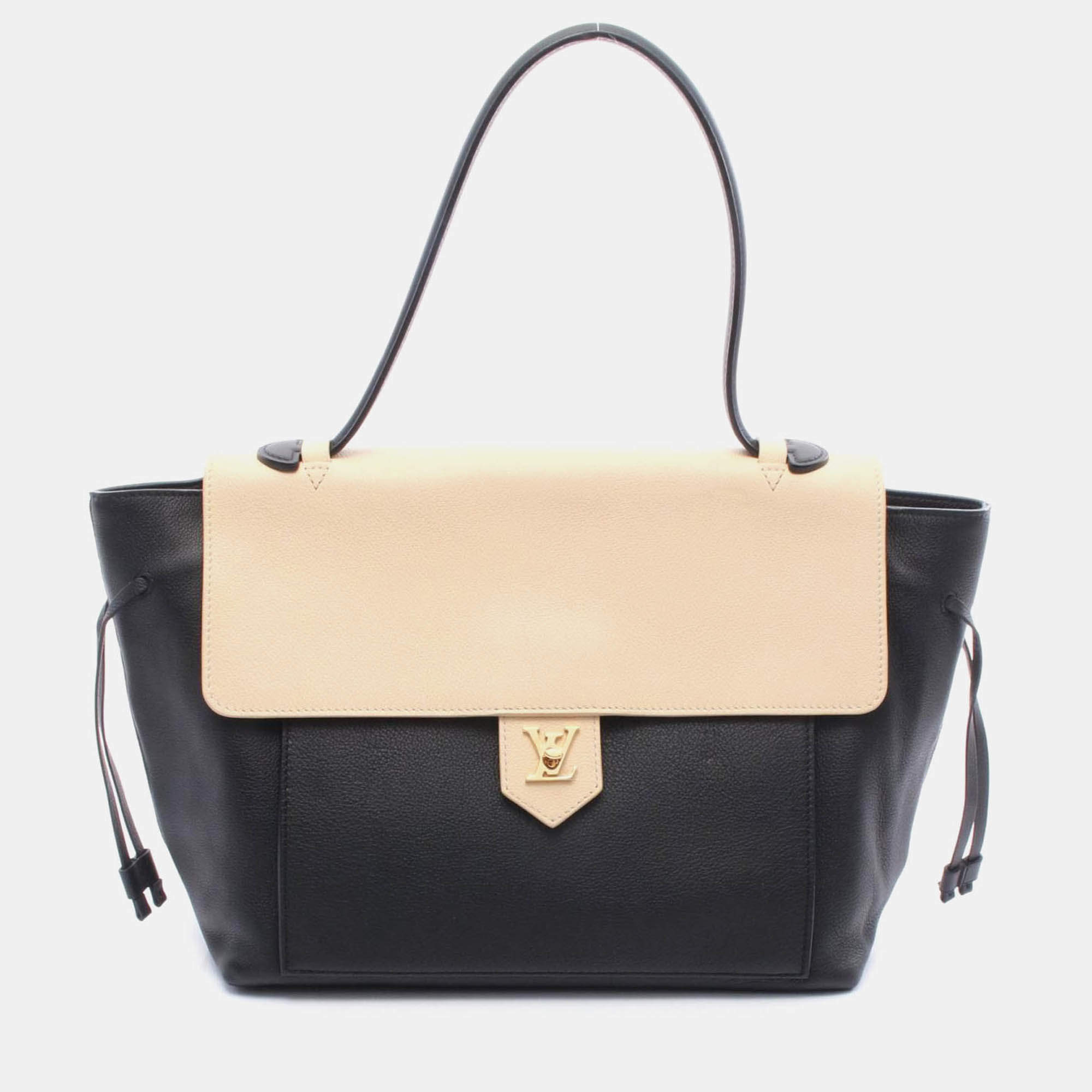Pre Owned Louis Vuitton Lockme Mm Handbag Leather Vanille Noir