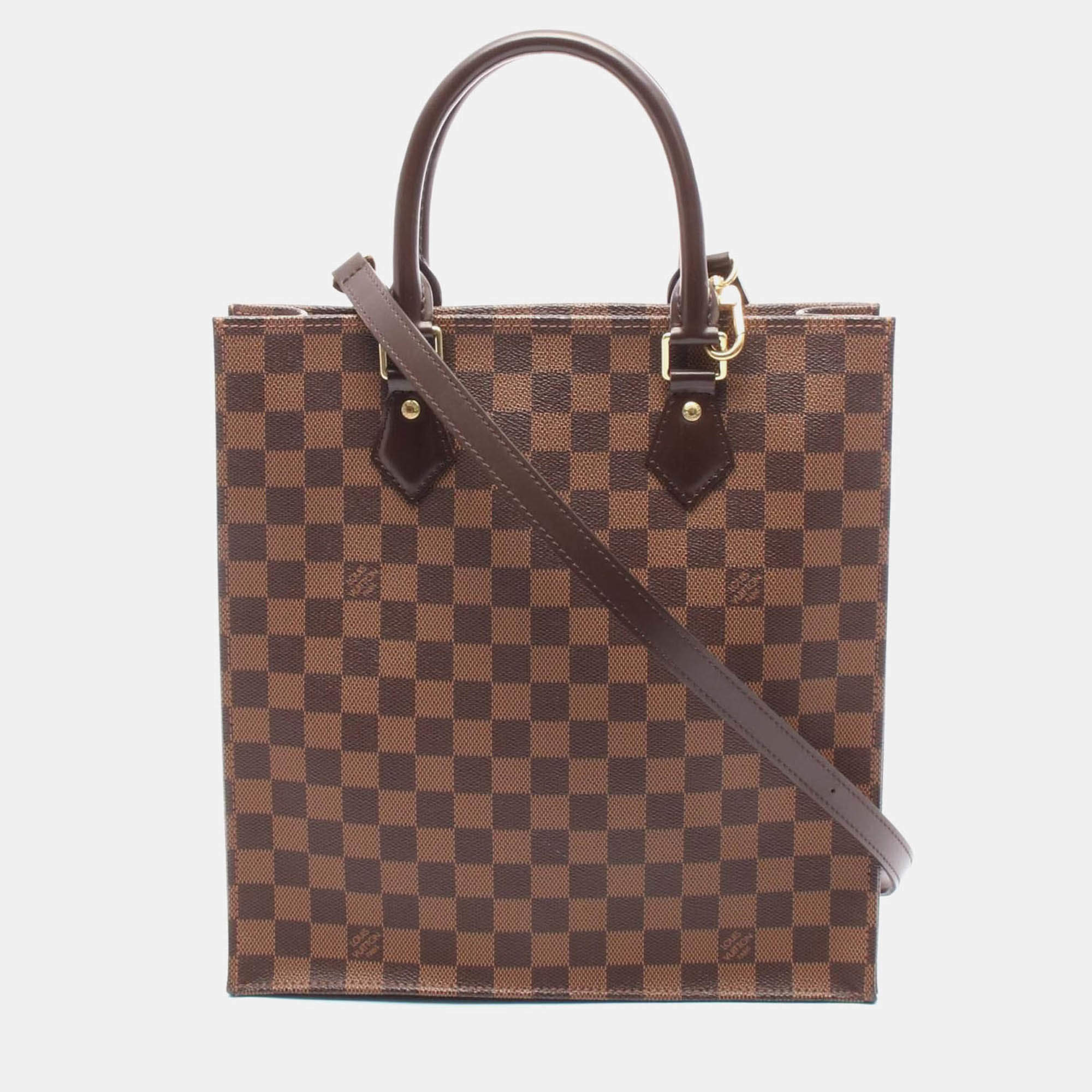 Pre Owned Louis Vuitton Sac Plat Pm Shoulder Tote Bag Damier Canvas Ebene