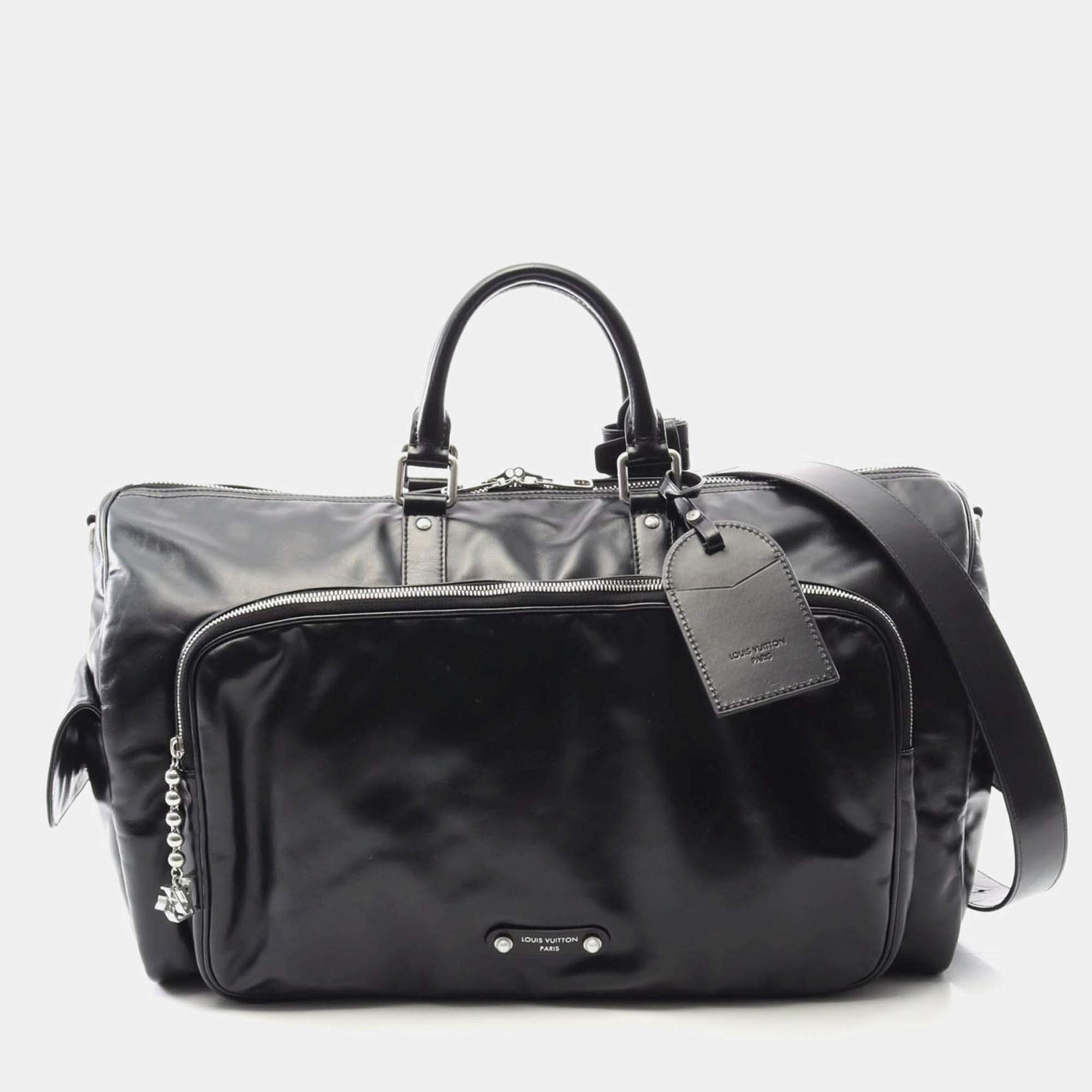 Pre Owned Louis Vuitton Keepall Cargo Bandouliere 50 Travel Bag Leather Black