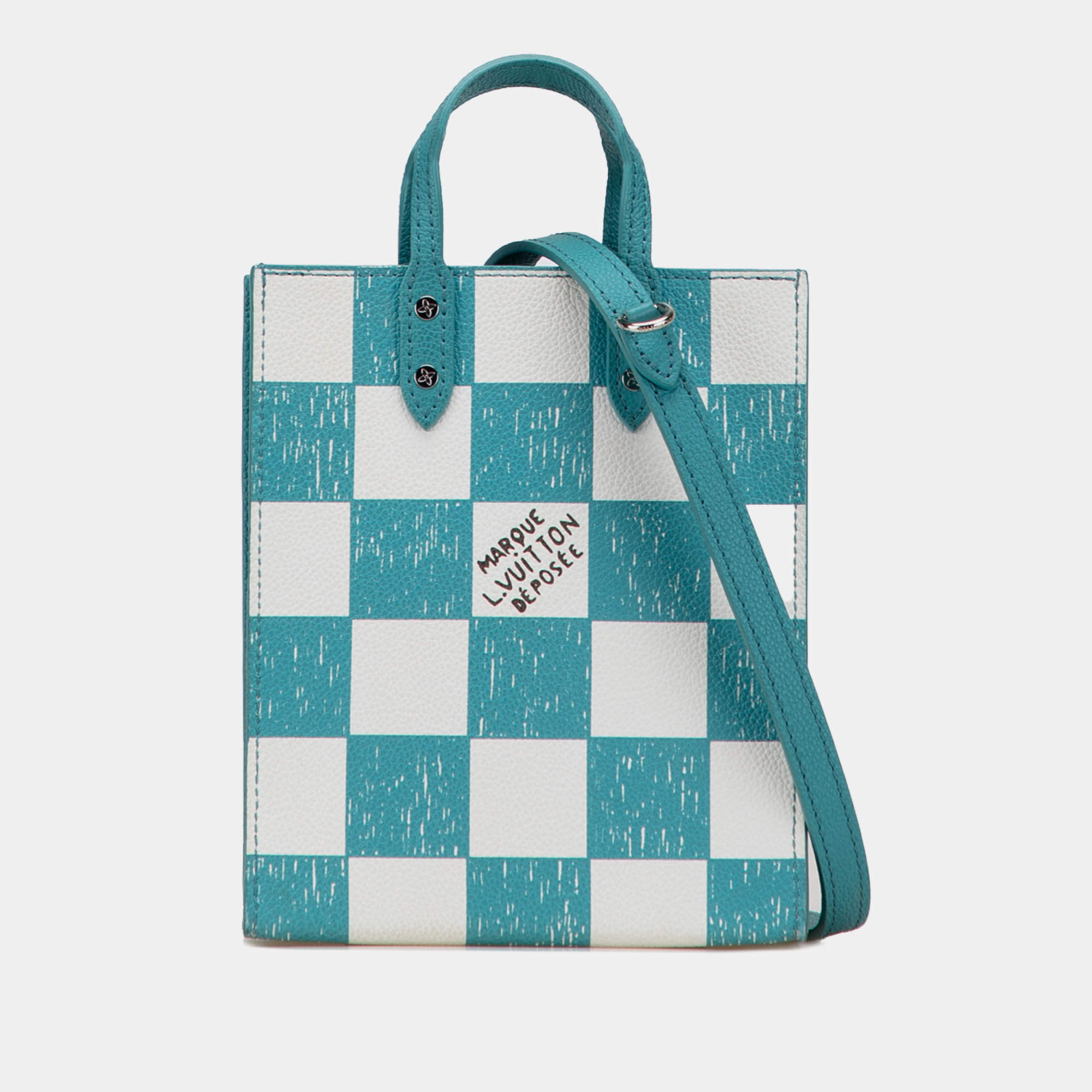 Pre Owned Louis Vuitton Blue Damier Checkerboard Sac Plat XS
