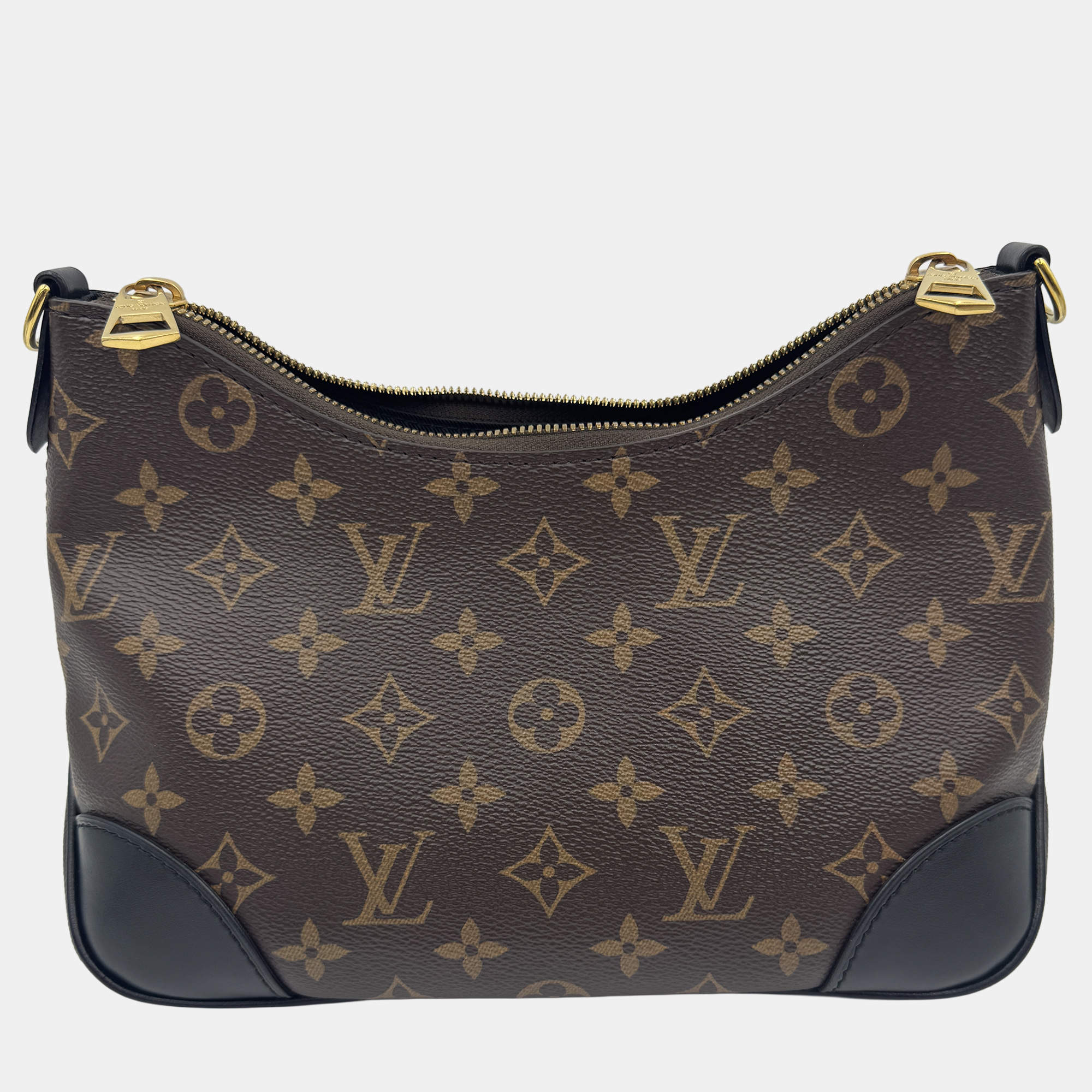 Pre Owned Louis Vuitton Boulogne Nm Handbag Coated Canvas And Leather Monogram Brown Black