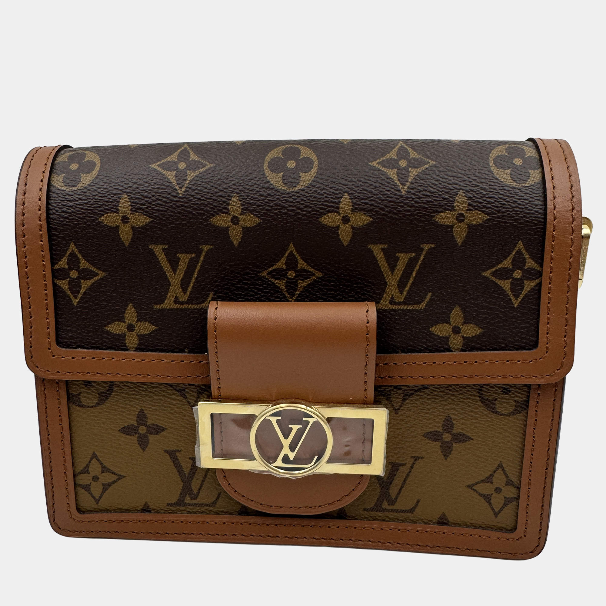 Pre Owned Louis Vuitton Dauphine Mini Shoulder Bag Coated Canvas And Leather Monogram Reverse Brown Beige