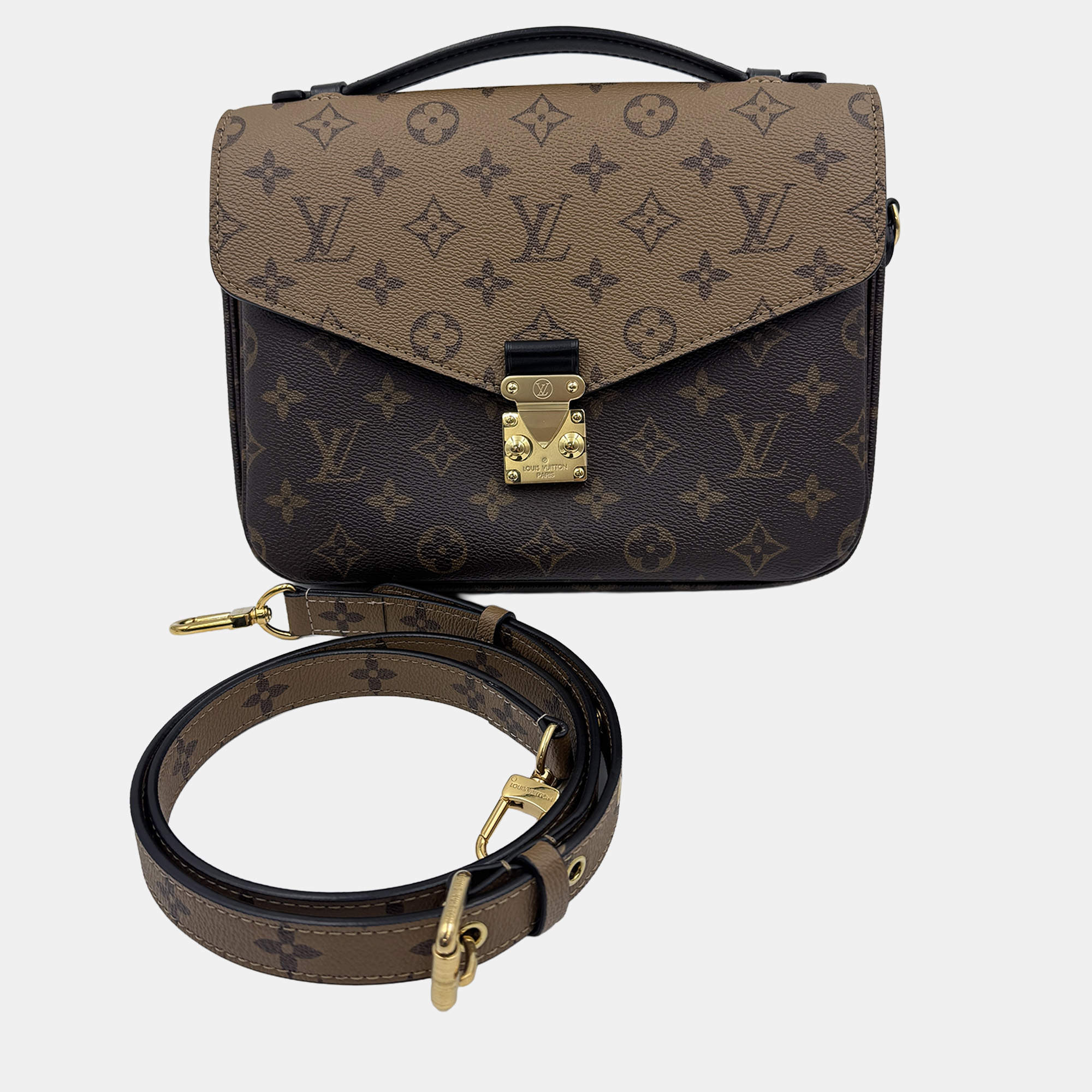 Pre Owned Louis Vuitton Brown Monogram Reverse Canvas Pochette Metis Bag