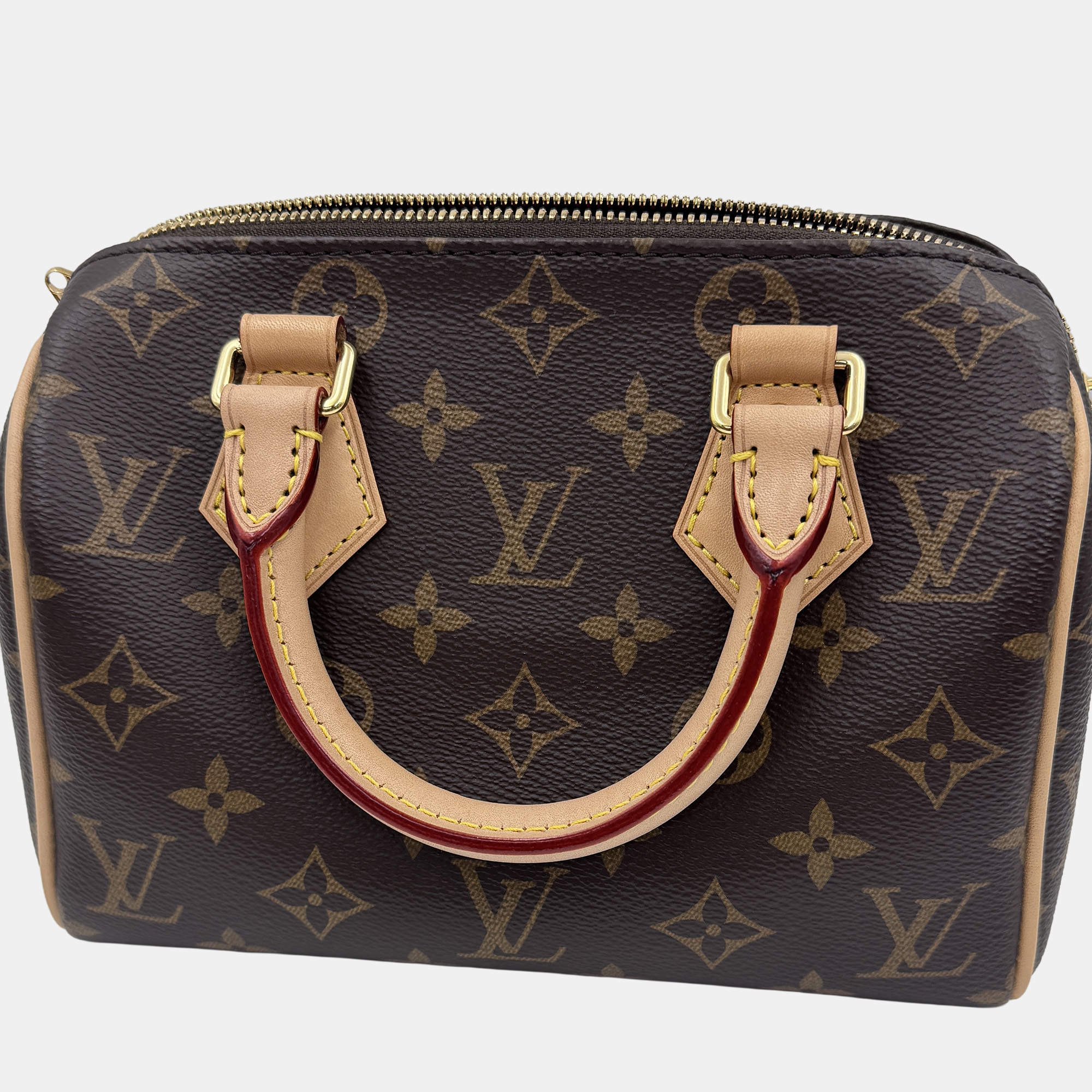 Pre Owned Louis Vuitton Speedy Bandouliere 20 Beige Monogram Canvas Top Handle Bag