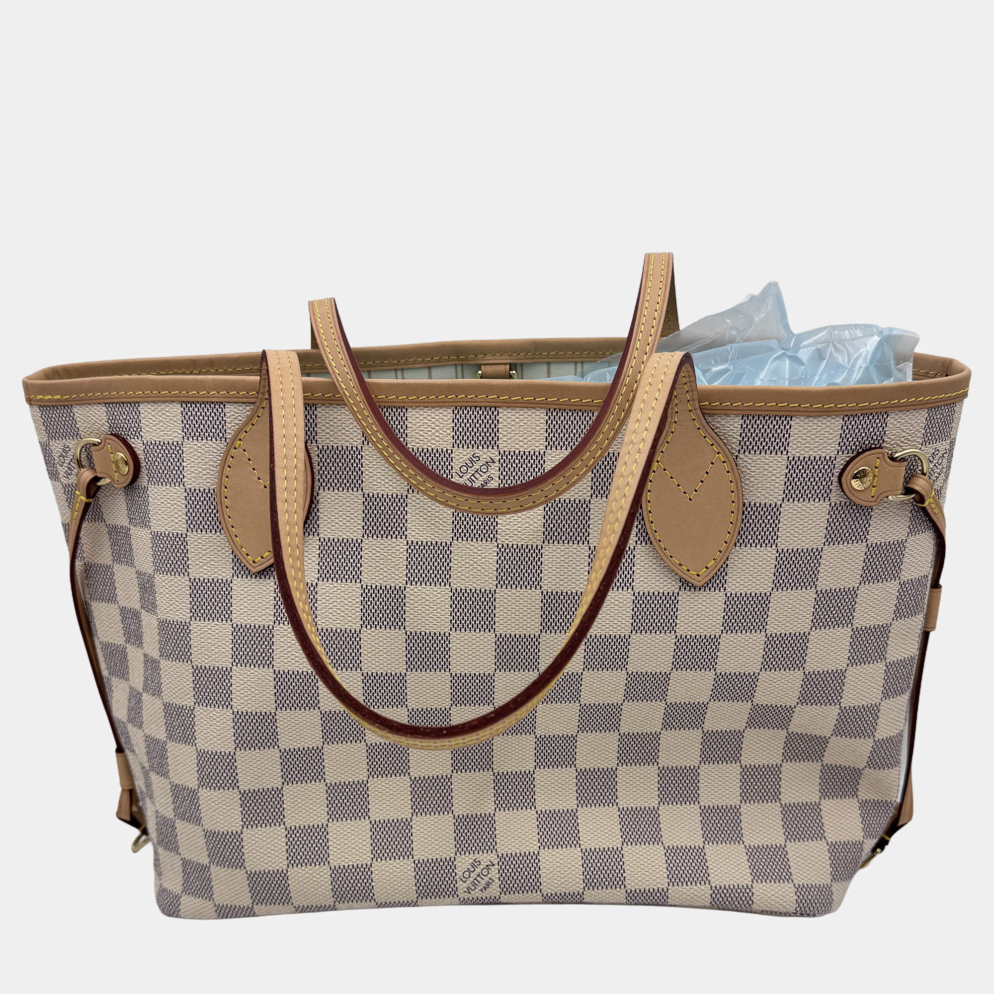 Pre Owned Louis Vuitton Damier Azur White Canvas Neverfull PM Bag