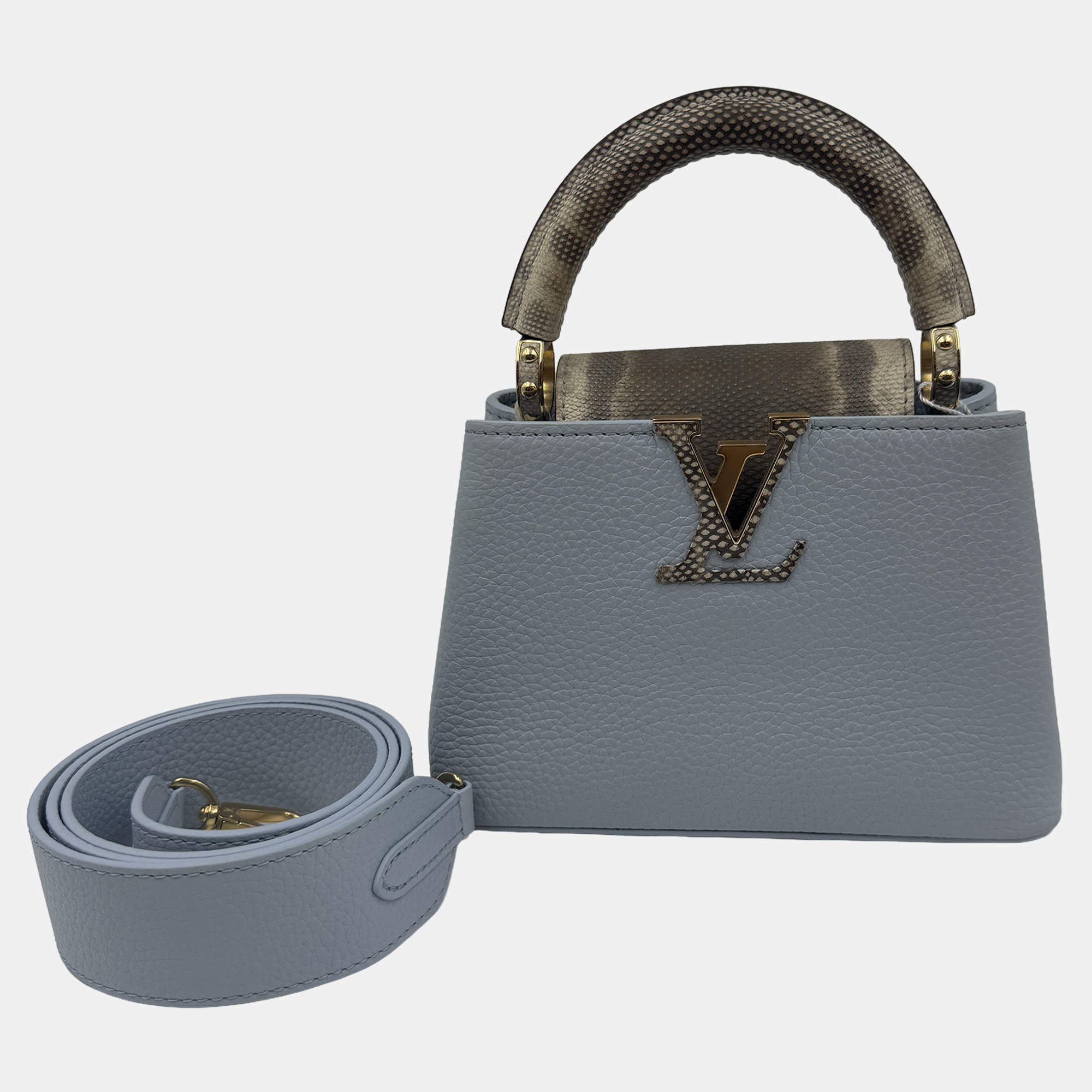 Pre Owned Louis Vuitton Blue Leather Mini Capucines Bag