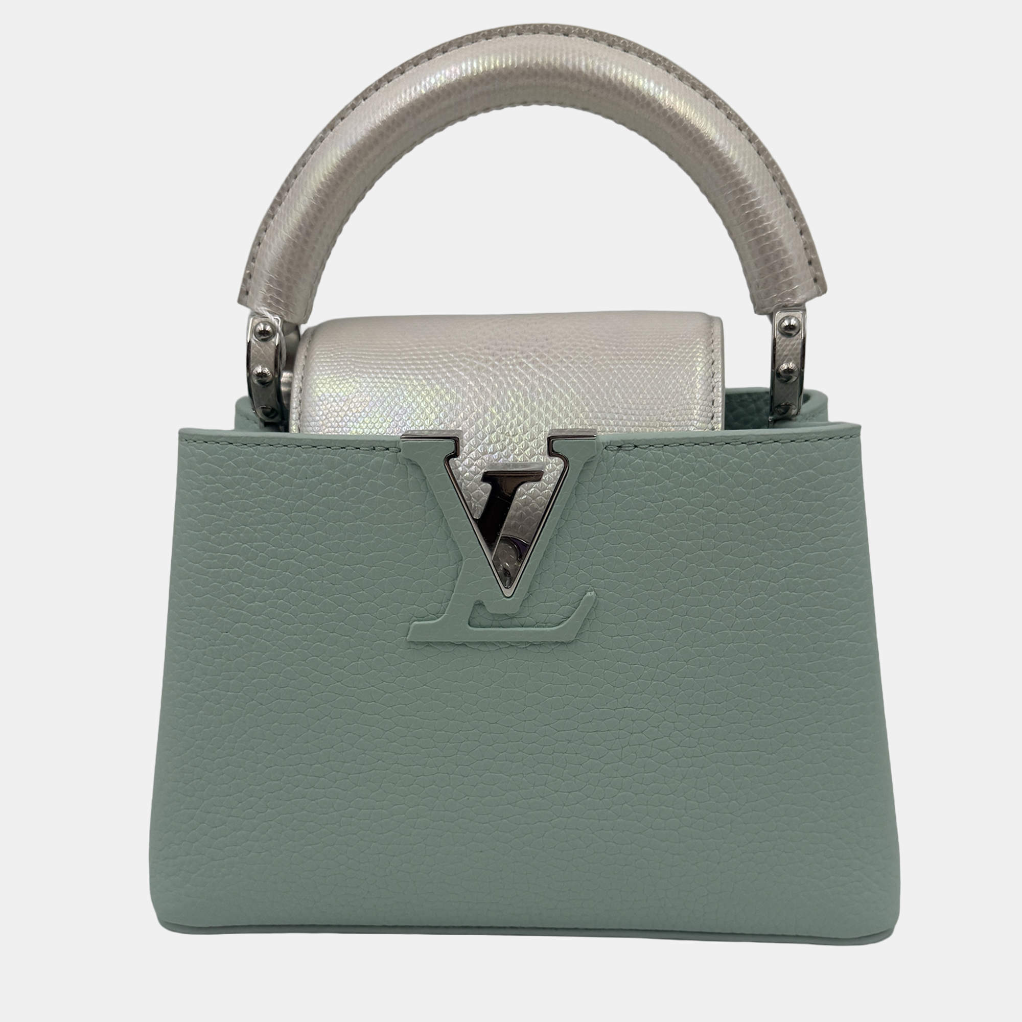 Pre Owned Louis Vuitton Mint Green Leather Mini Capucines Bag