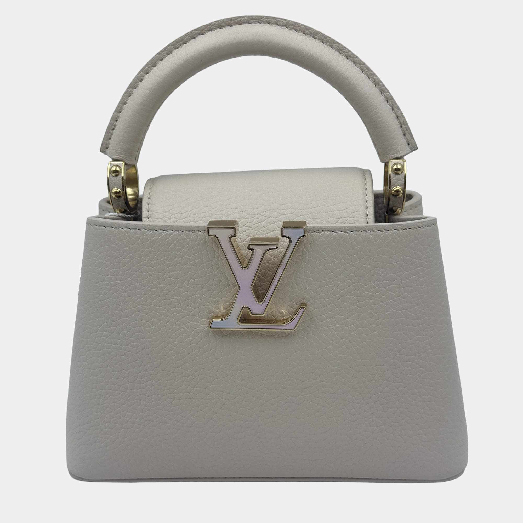 Pre Owned Louis Vuitton white Leather Mini Capucines Bag