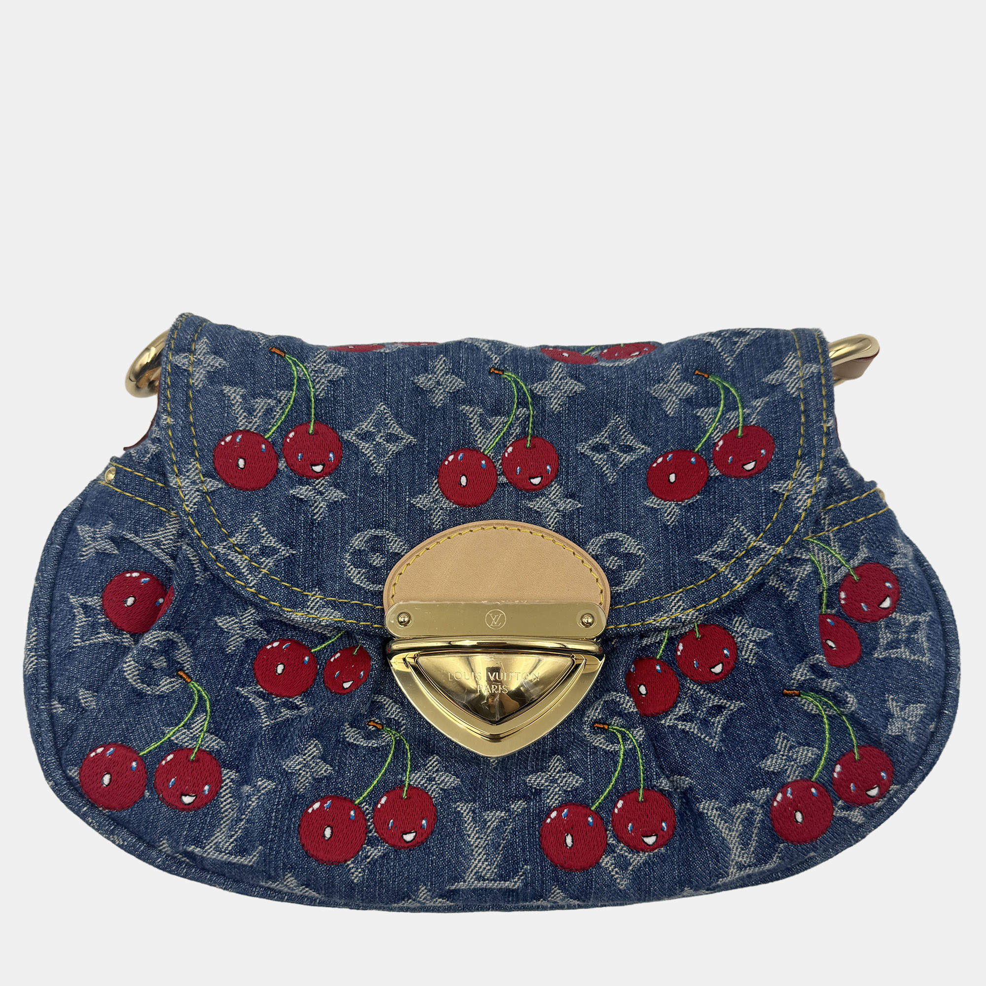 Pre Owned Louis Vuitton LV x MURAKAMI cherry print denim sunset hobo bag
