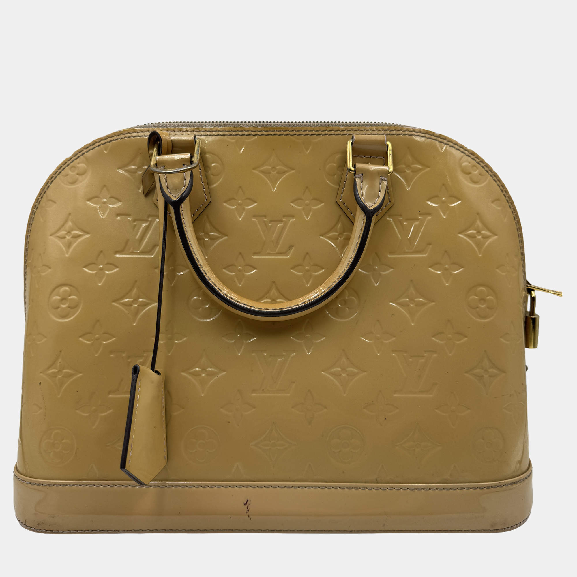 Pre Owned Louis Vuitton LV Alma PM top handle yellow patent leather