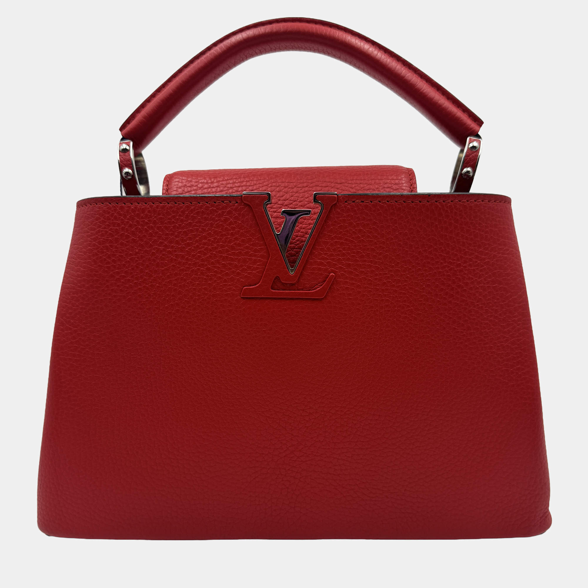 Pre Owned Louis Vuitton Red Leather Capucines BB Bag