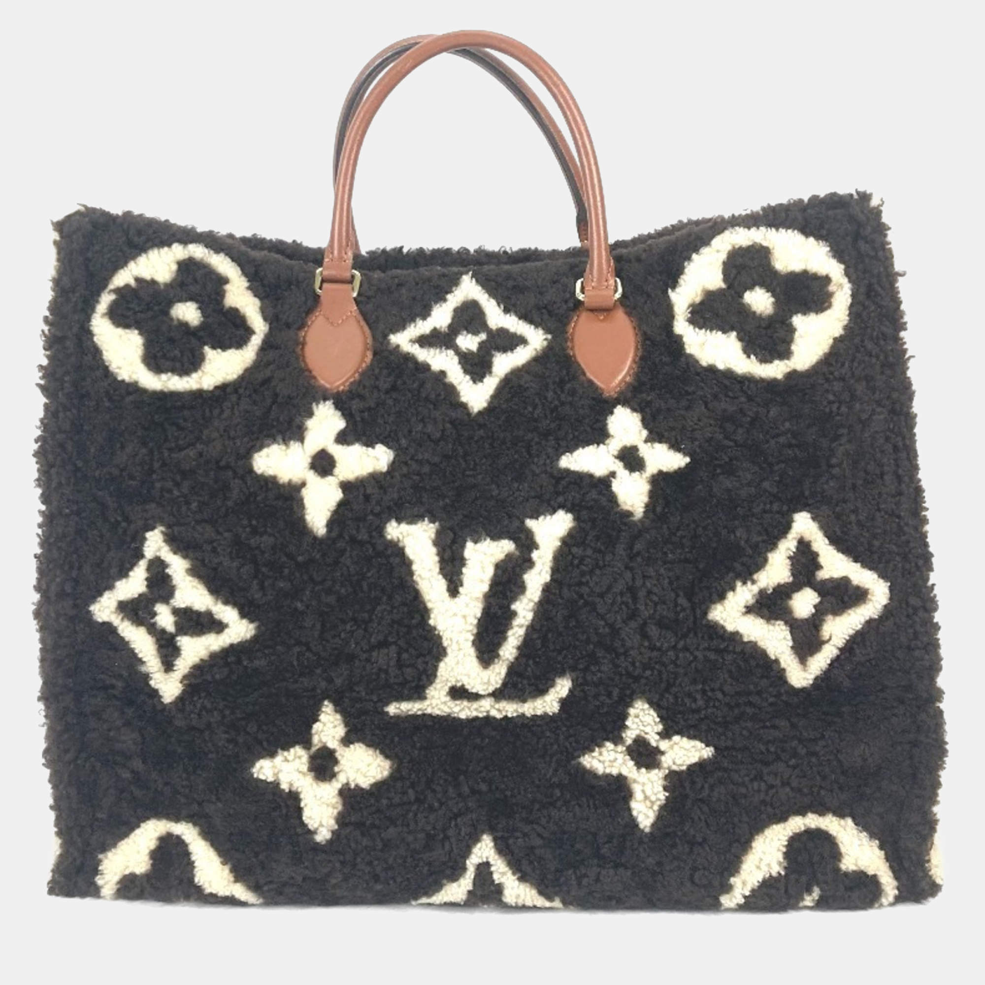 Pre Owned Louis Vuitton OnTheGo GM Brown Monogram Teddy Fur Tote Bag