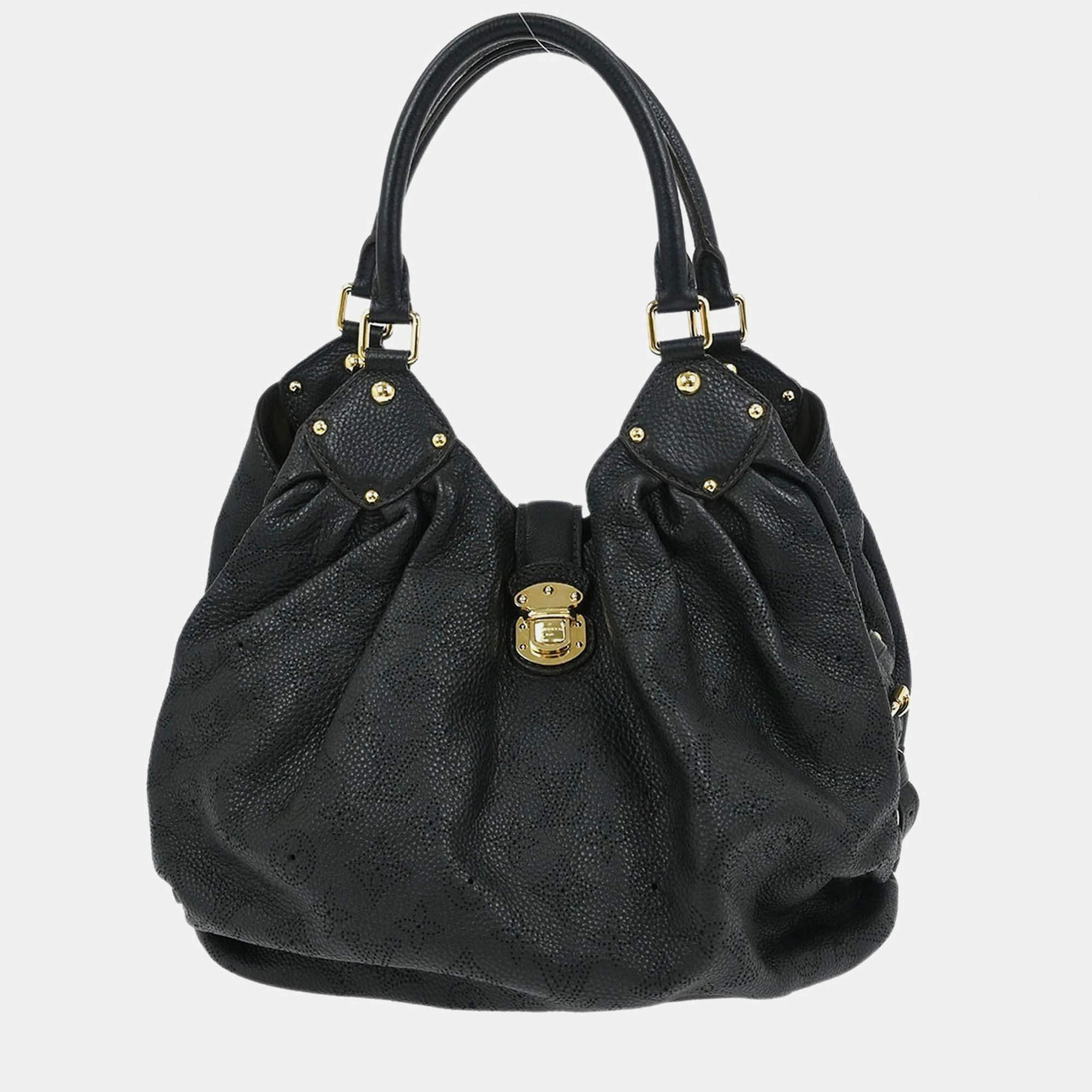 Pre Owned Louis Vuitton Mahina Black Leather Hobo Bag