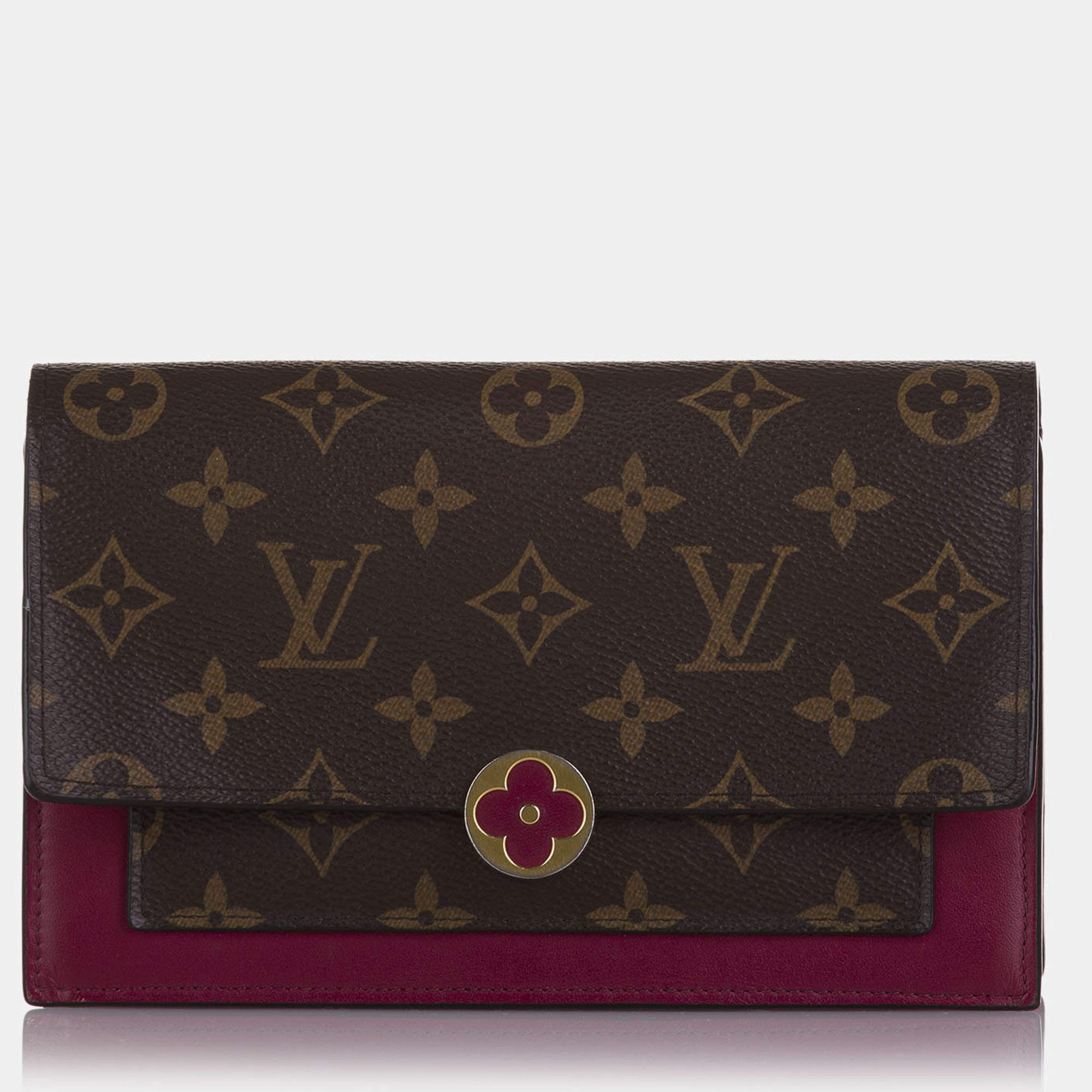Pre Owned Louis Vuitton Brown Monogram Flore Wallet On Chain