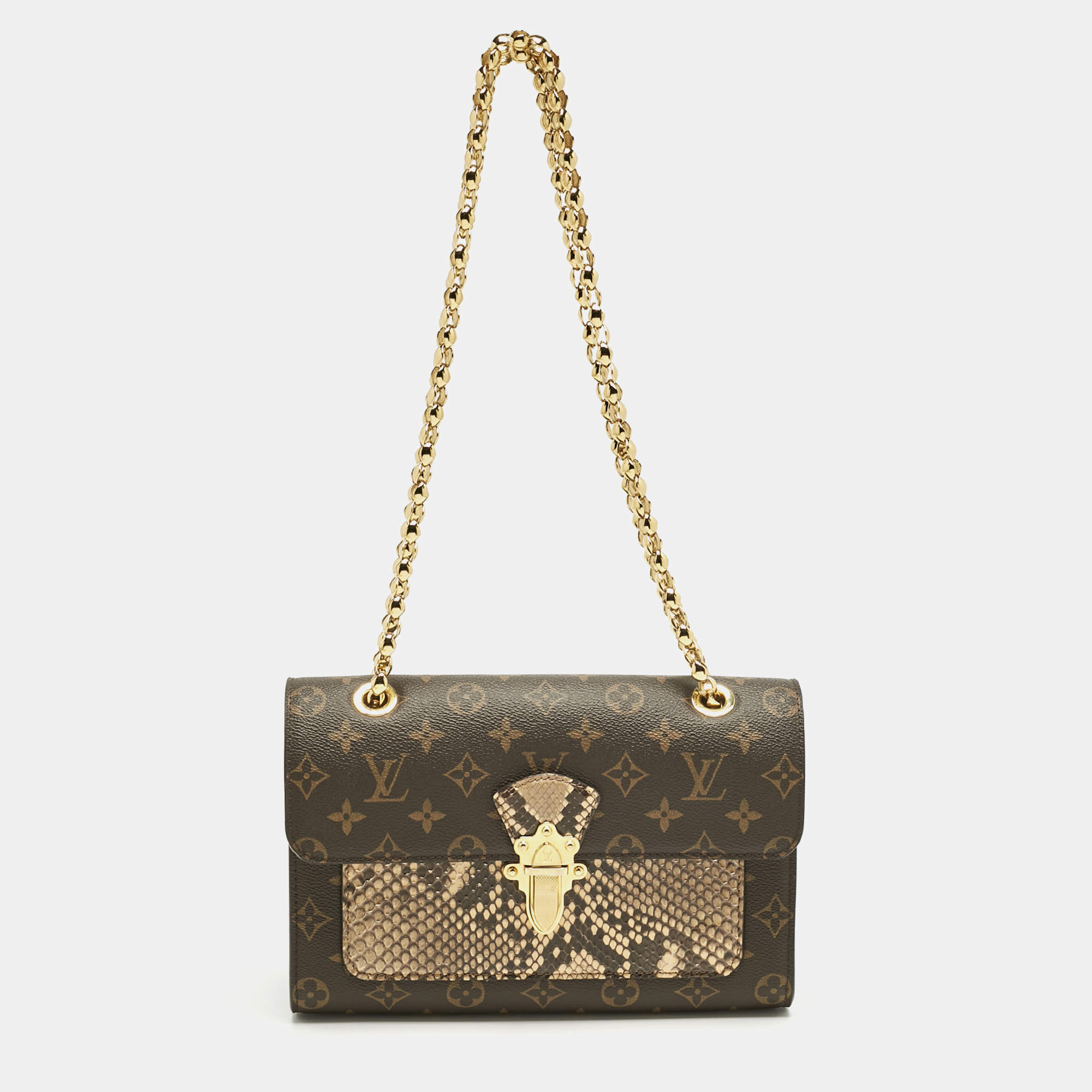 Pre Owned Louis Vuitton Cream Monogram Canvas and Python Victoire Bag