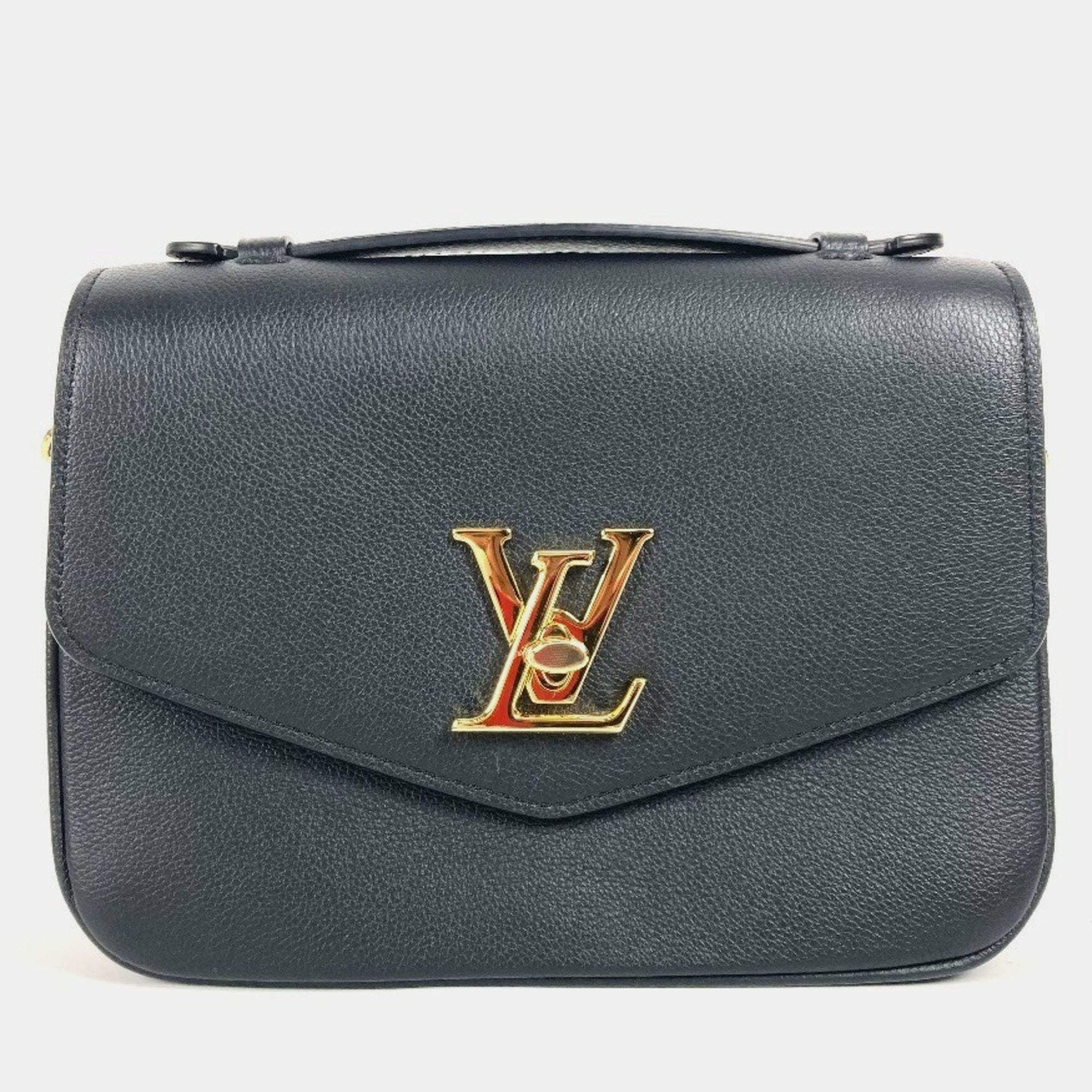 Pre Owned Louis Vuitton Oxford Lockme Black Leather Crossbody Bag