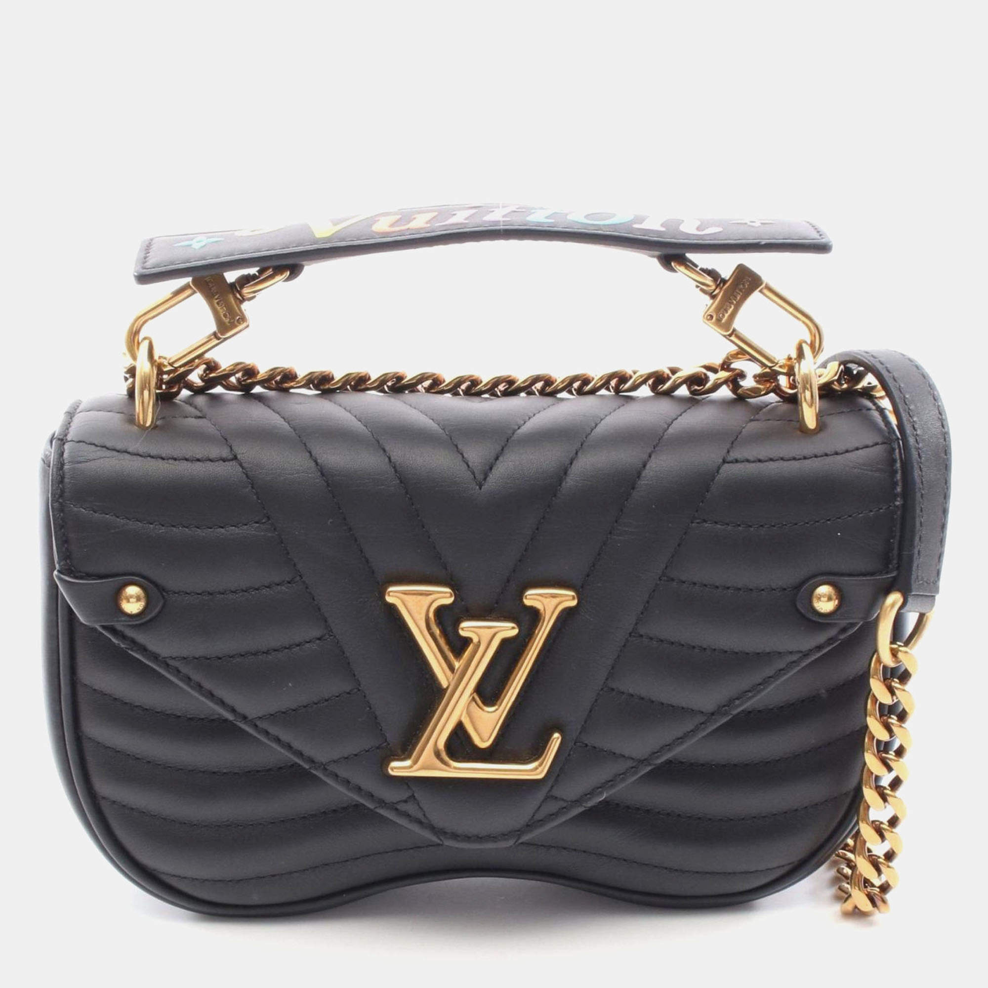 Pre Owned Louis Vuitton New Wave Chain PM Black Leather Shoulder Bag