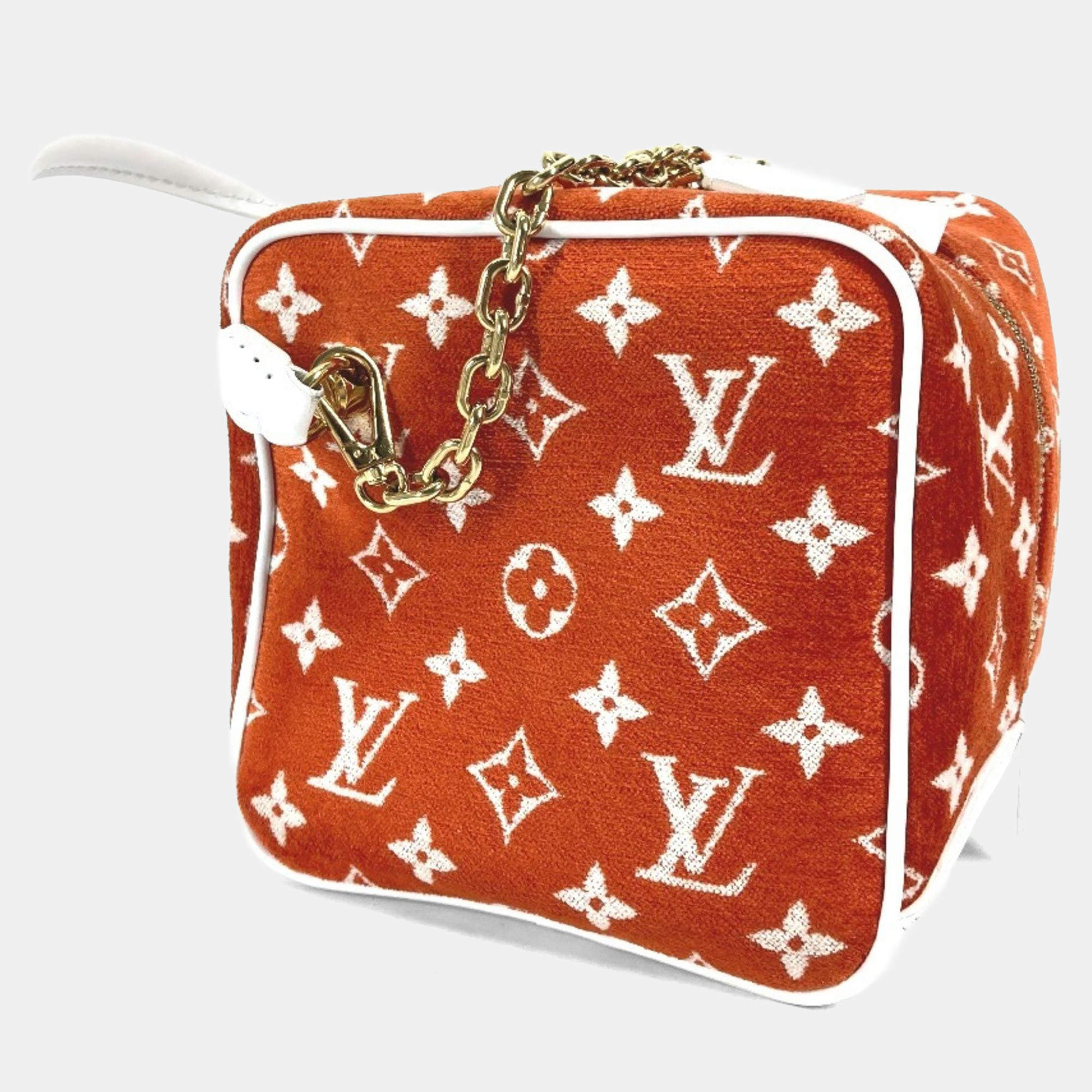 Pre Owned Louis Vuitton Match Square Terracotta Orange Velvet Leather Shoulder Bag