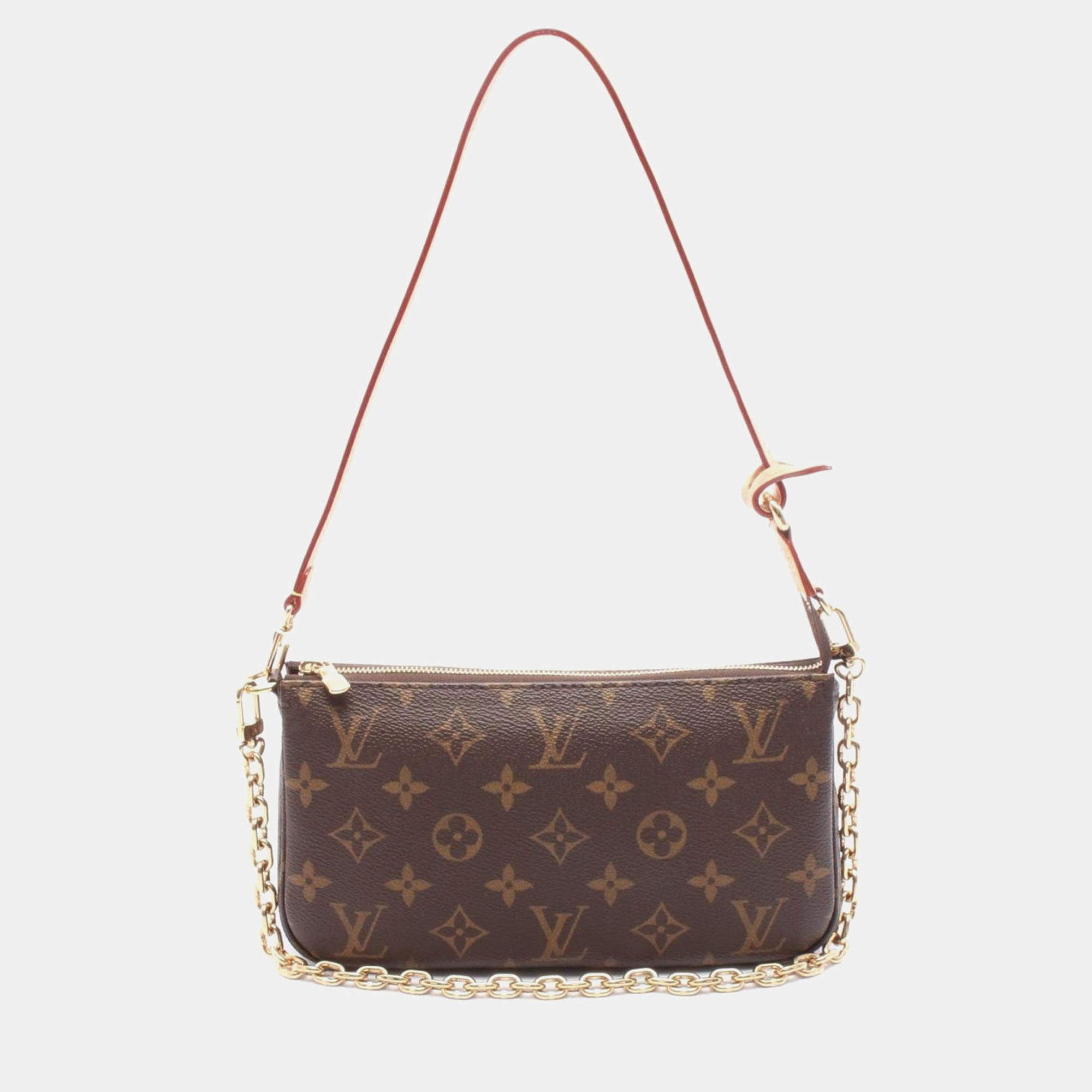 Pre Owned Louis Vuitton Pochette Accessoires Monogram Brown Coated Canvas Leather Handbag