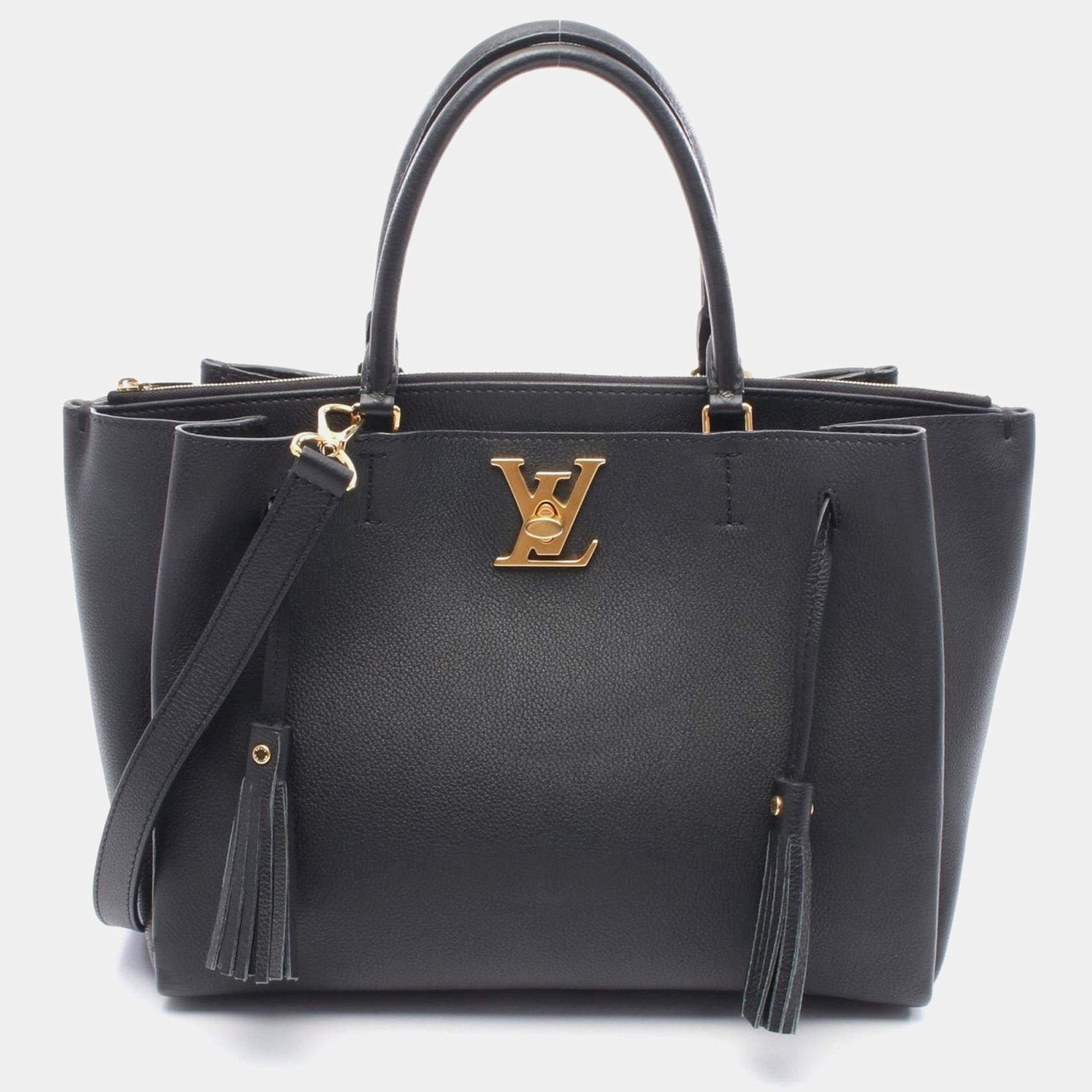 Pre Owned Louis Vuitton Rockmeat Black Leather Tote Bag