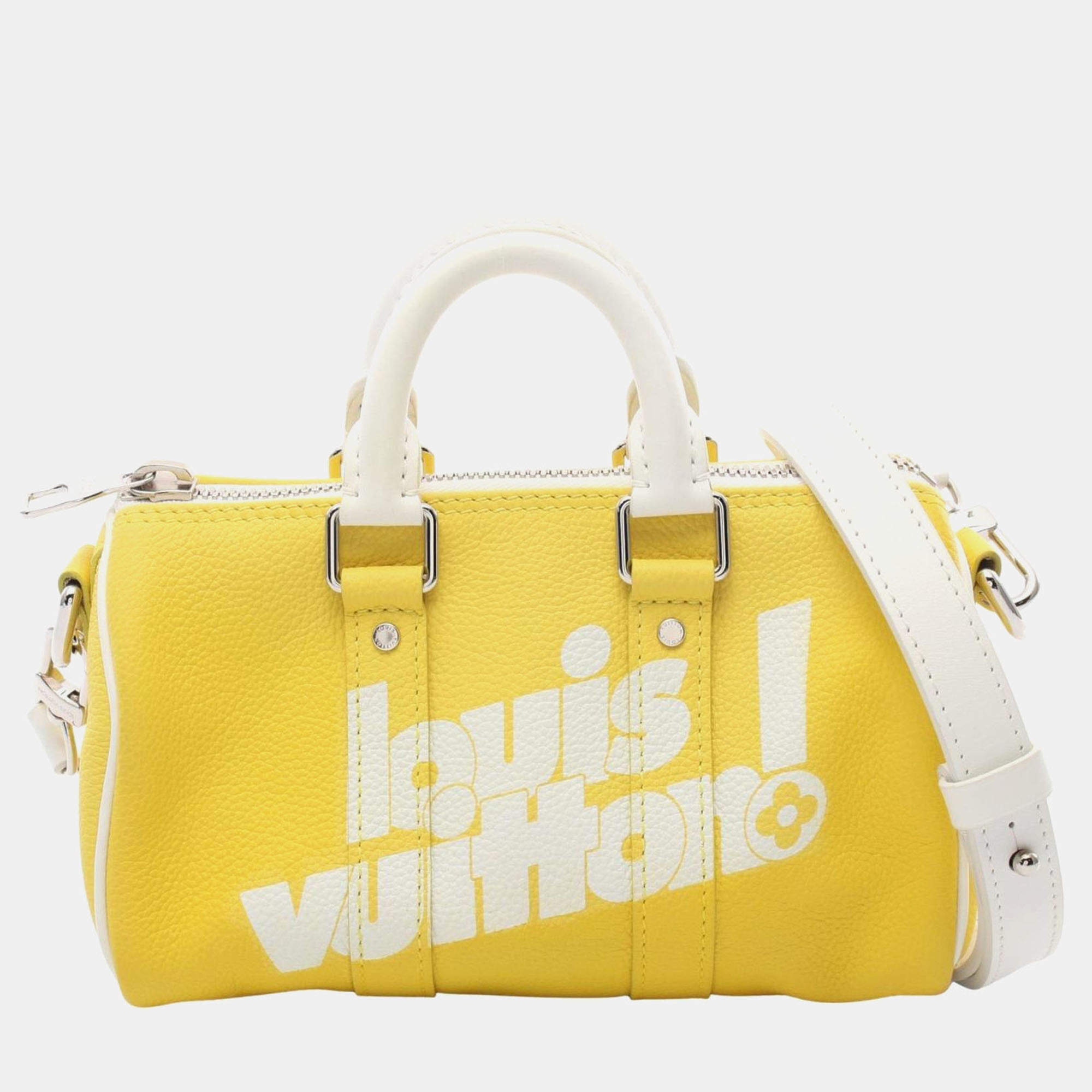 Pre Owned حقيبة لوى فيتون كيبال إكس إس إيفري داي ل.ف. جلد أصفر أبيض