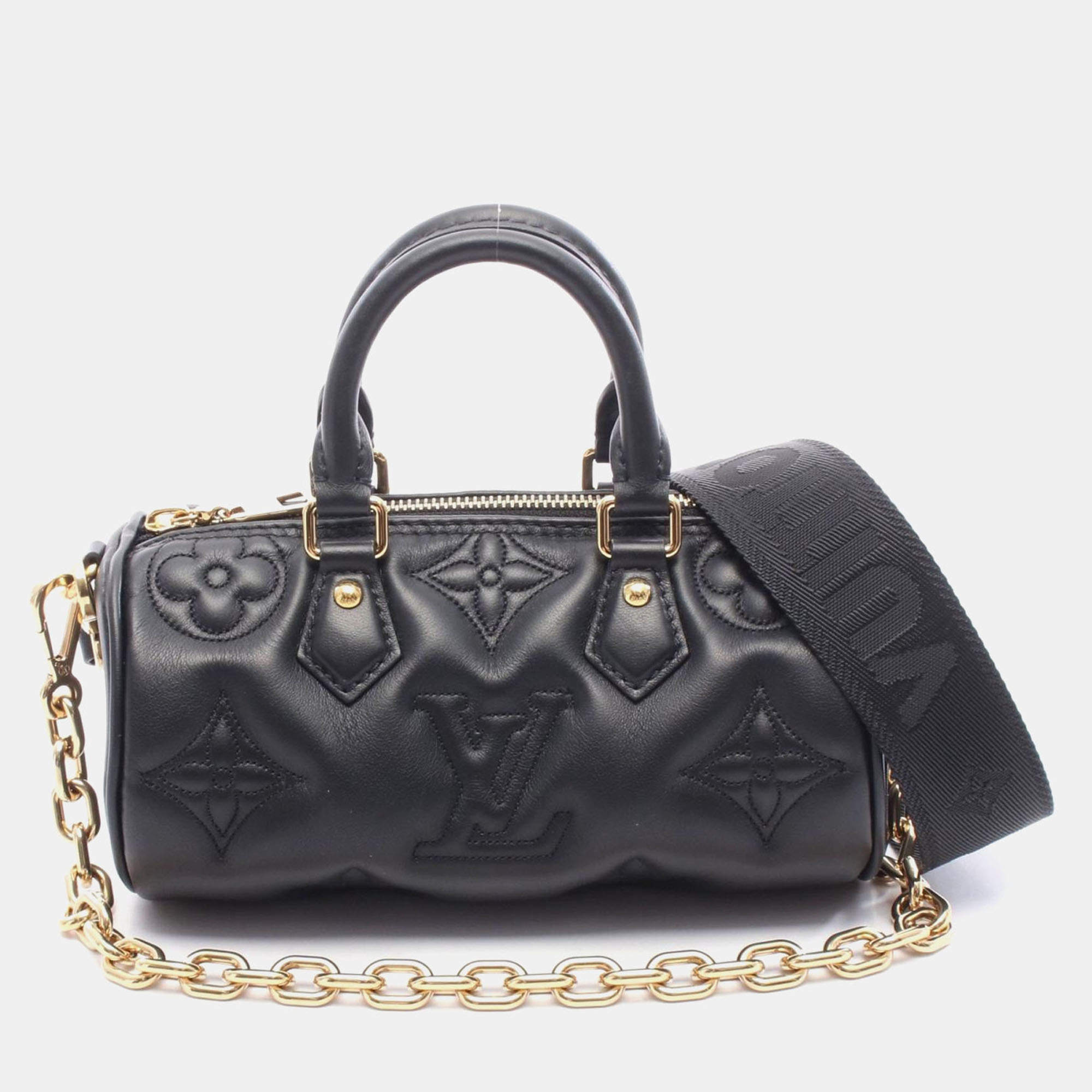 Pre Owned Louis Vuitton Bubblegram Papillon BB Black Calfskin Shoulder Bag