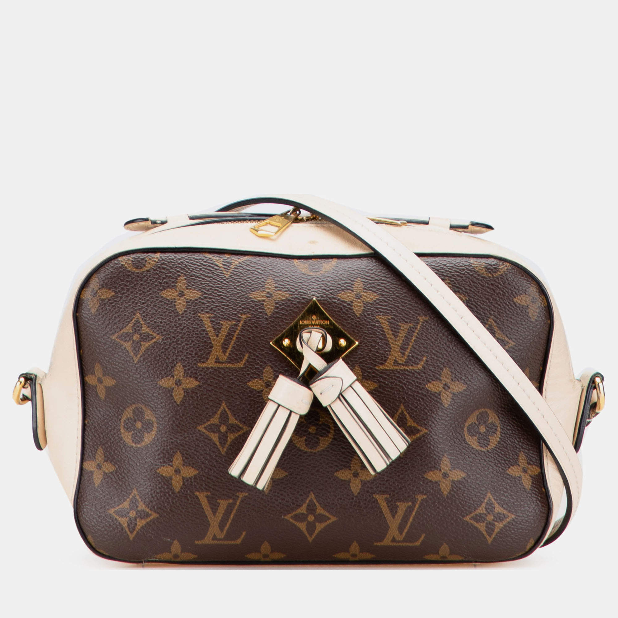 Pre Owned Louis Vuitton Brown Cream Monogram Saintonge