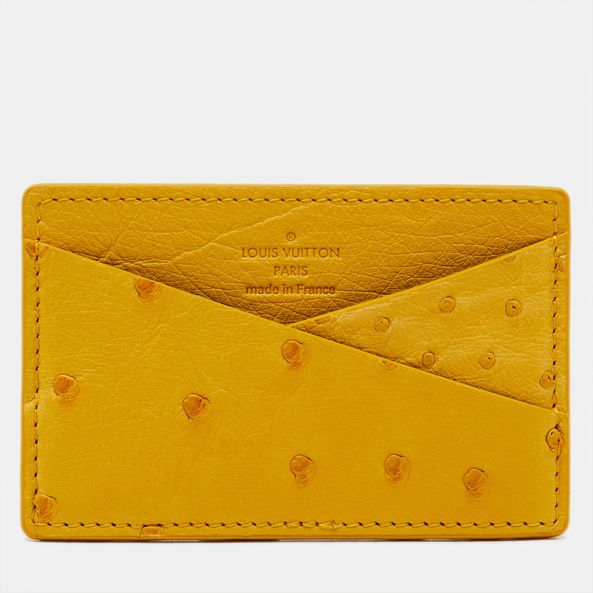 Pre Owned Louis Vuitton Yellow Ostrich Leather Card Holder