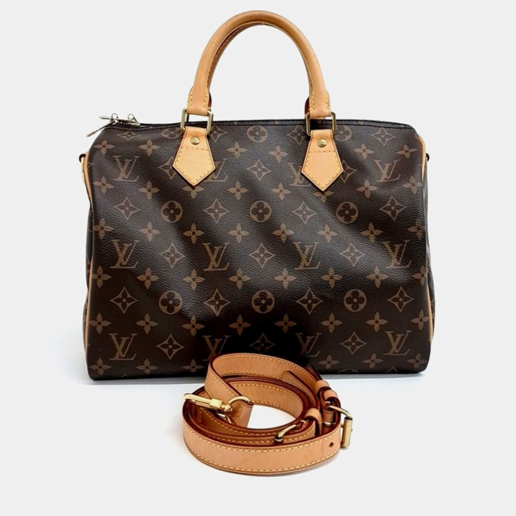 Pre Owned Louis Vuitton Brown Coated Canvas Monogram Bandouliere Speedy 30