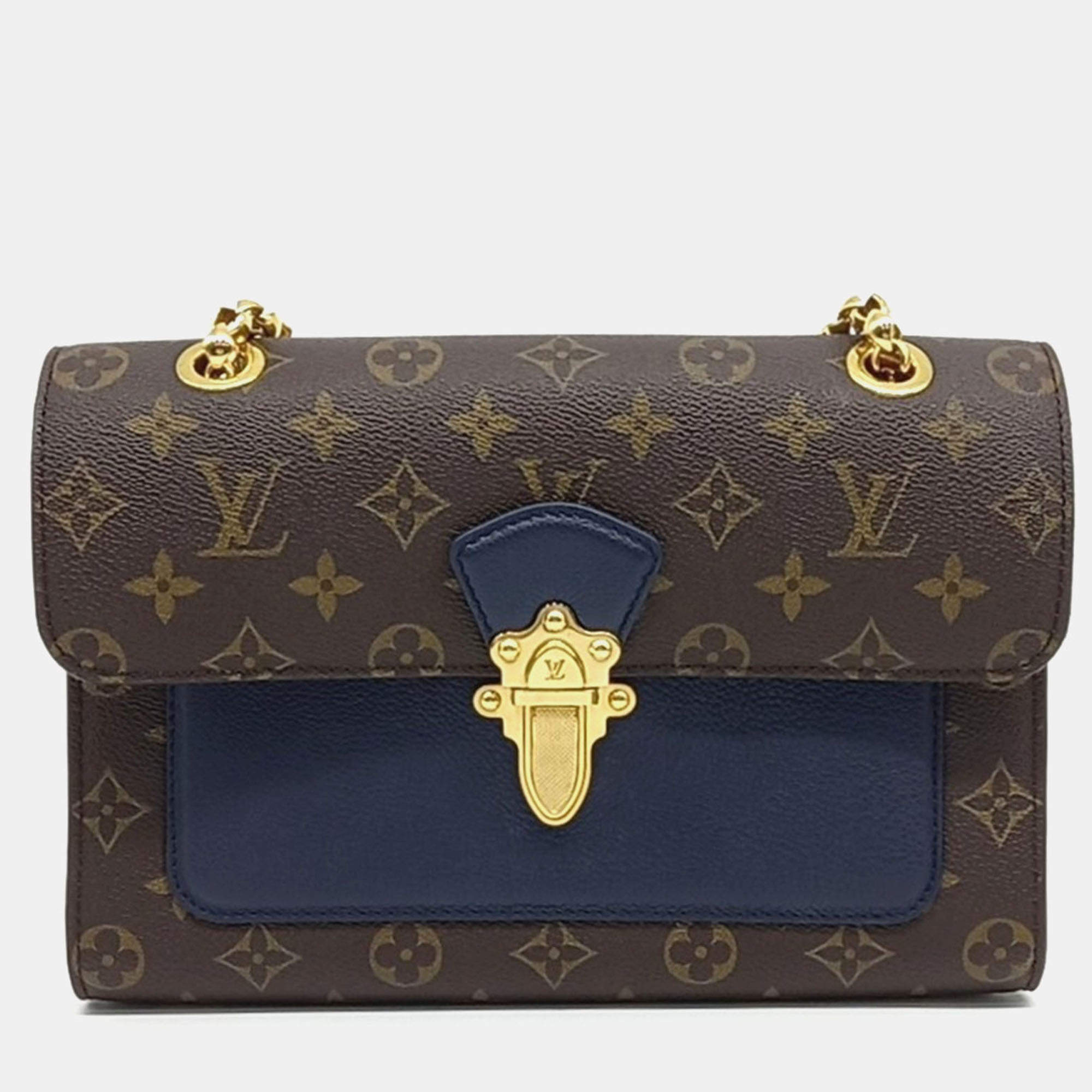 Pre Owned Louis Vuitton Brown Navy Blue Coated Canvas and Leather Monogram Victoire